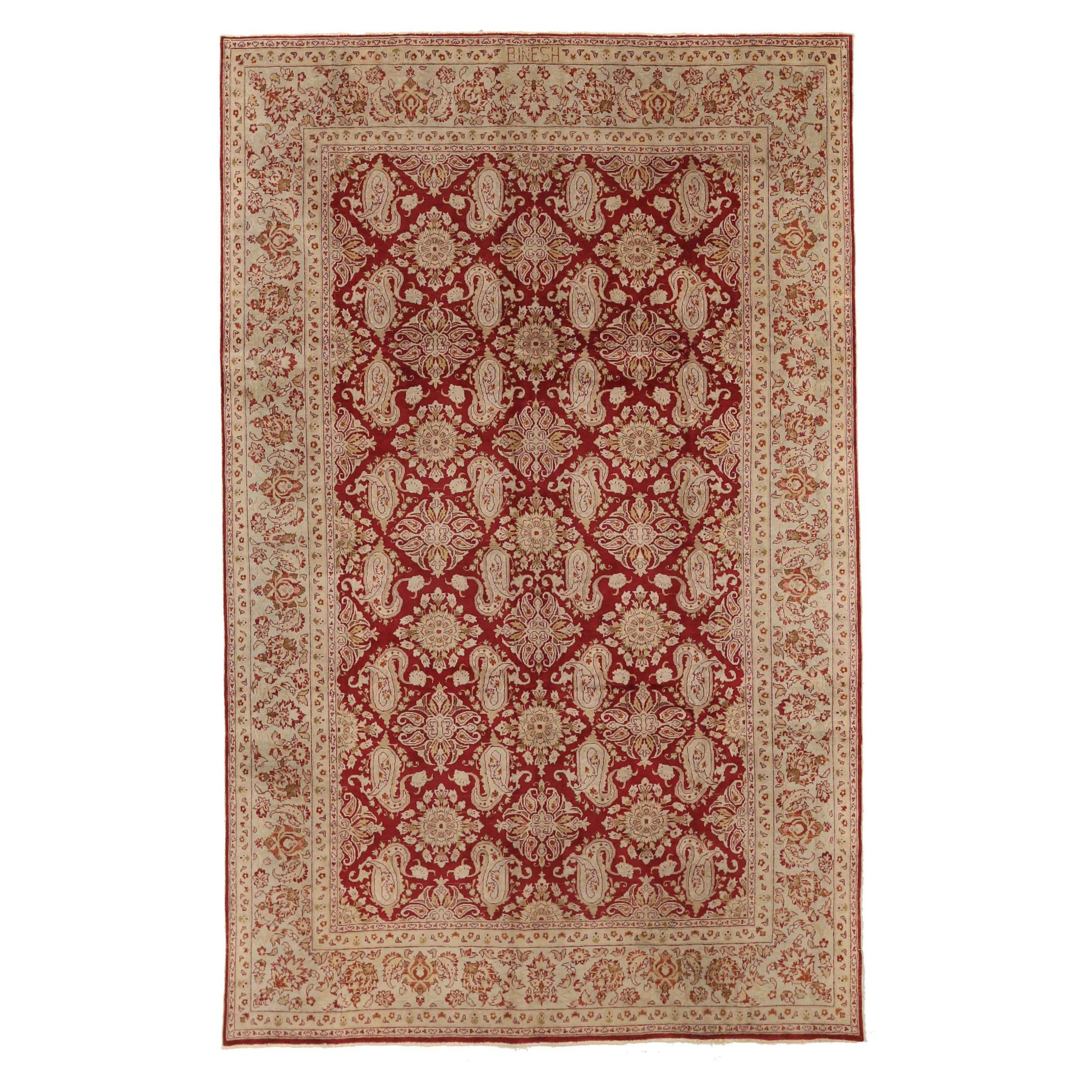 Persische Yazd-Teppiche Circa 1940 - Wolle Elfenbein Rot Design - 75572