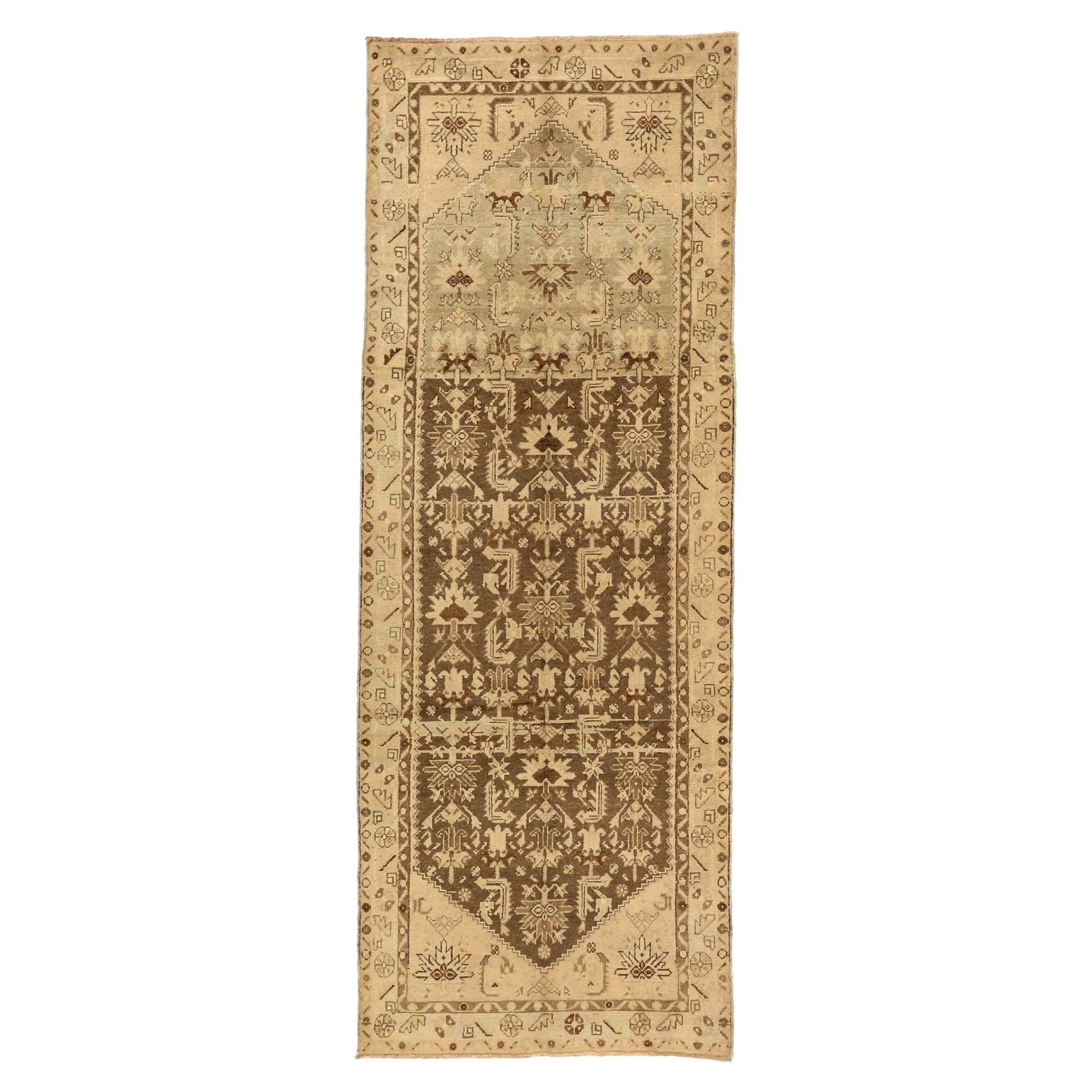 Persian Hamadan Small Rug - Wool Brown Ivory Design - 75555