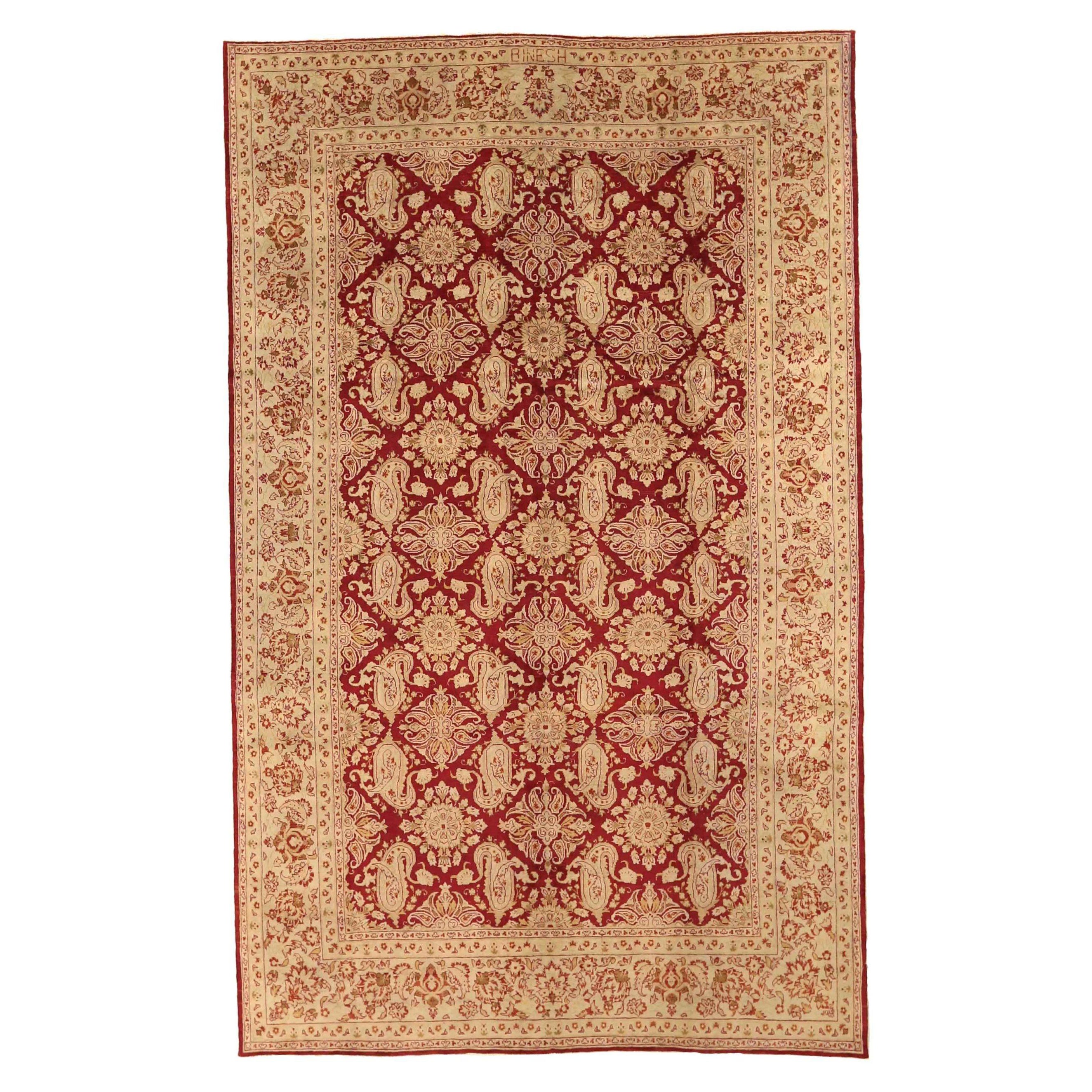 Persische Yazd-Teppiche Circa 1940 - Wolle Elfenbein Rot Design - 75592