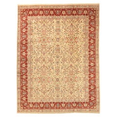 Persian Kerman Area Rugs Circa 1940 - Wool Green Ivory Red Design - 75594