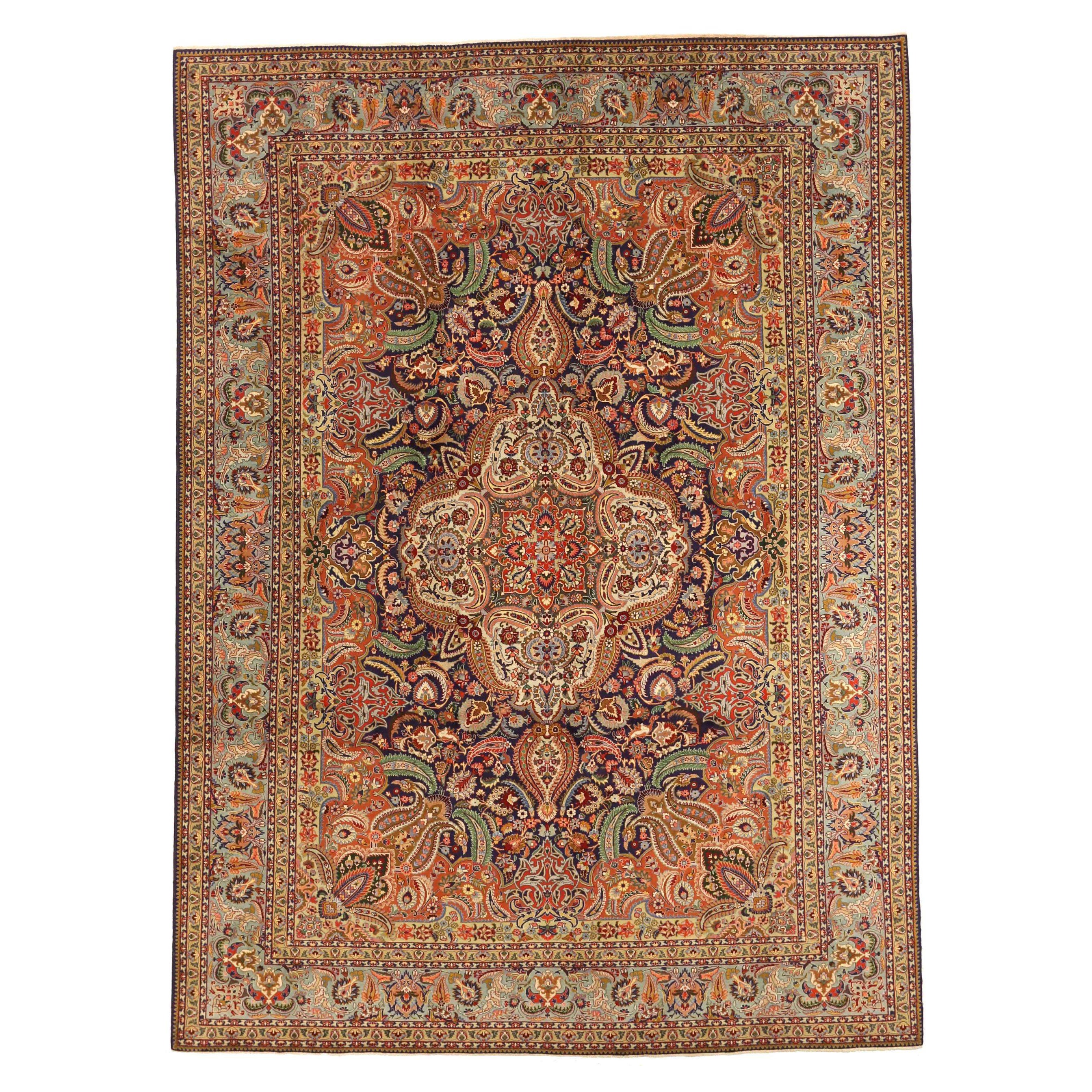 Tappeti persiani Tabriz Circa 1940 - Lana Verde Avorio Blu Navy Rosso - 75580