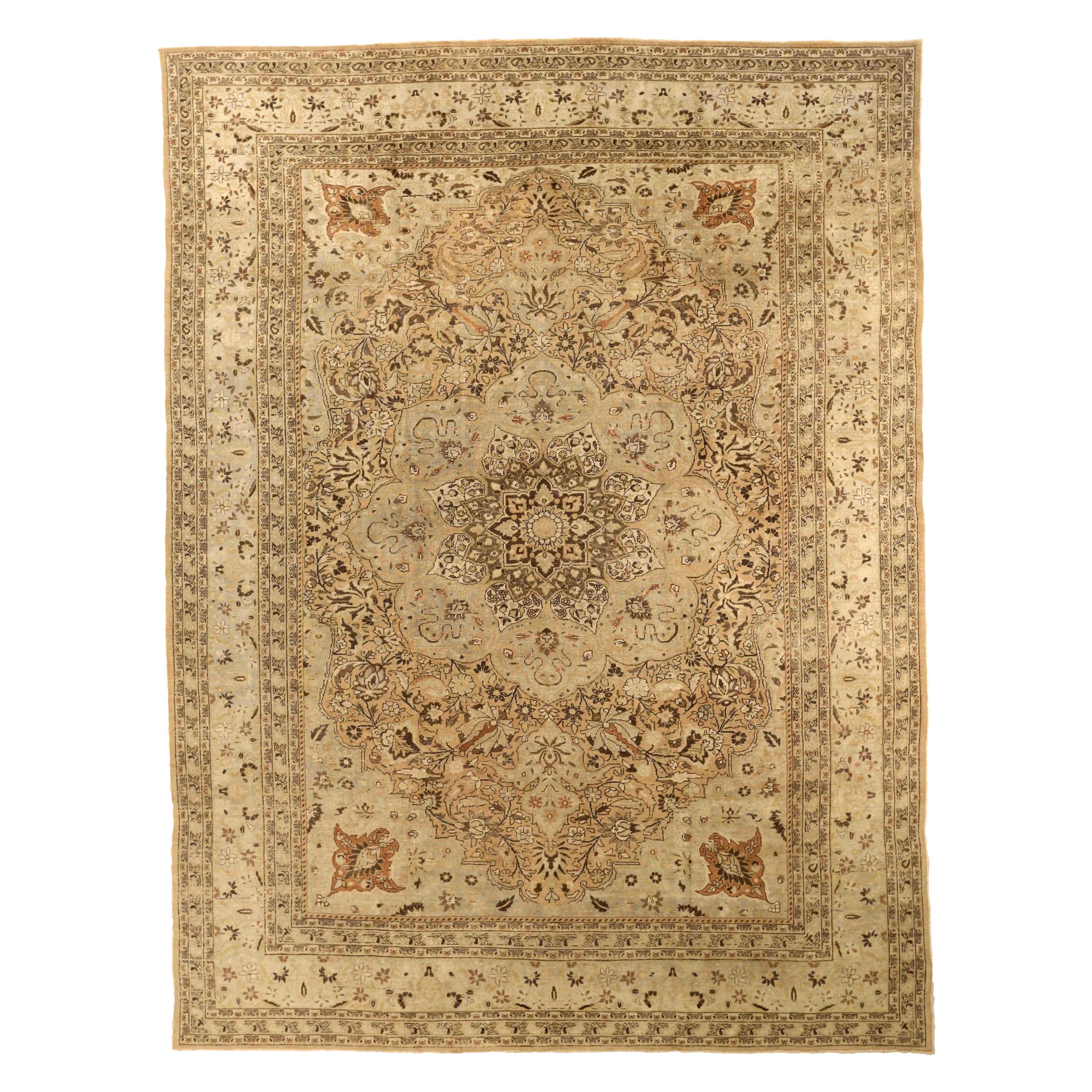 Tapis persan Mashad Circa 1910 - Laine Brown Ivory Design - 75585