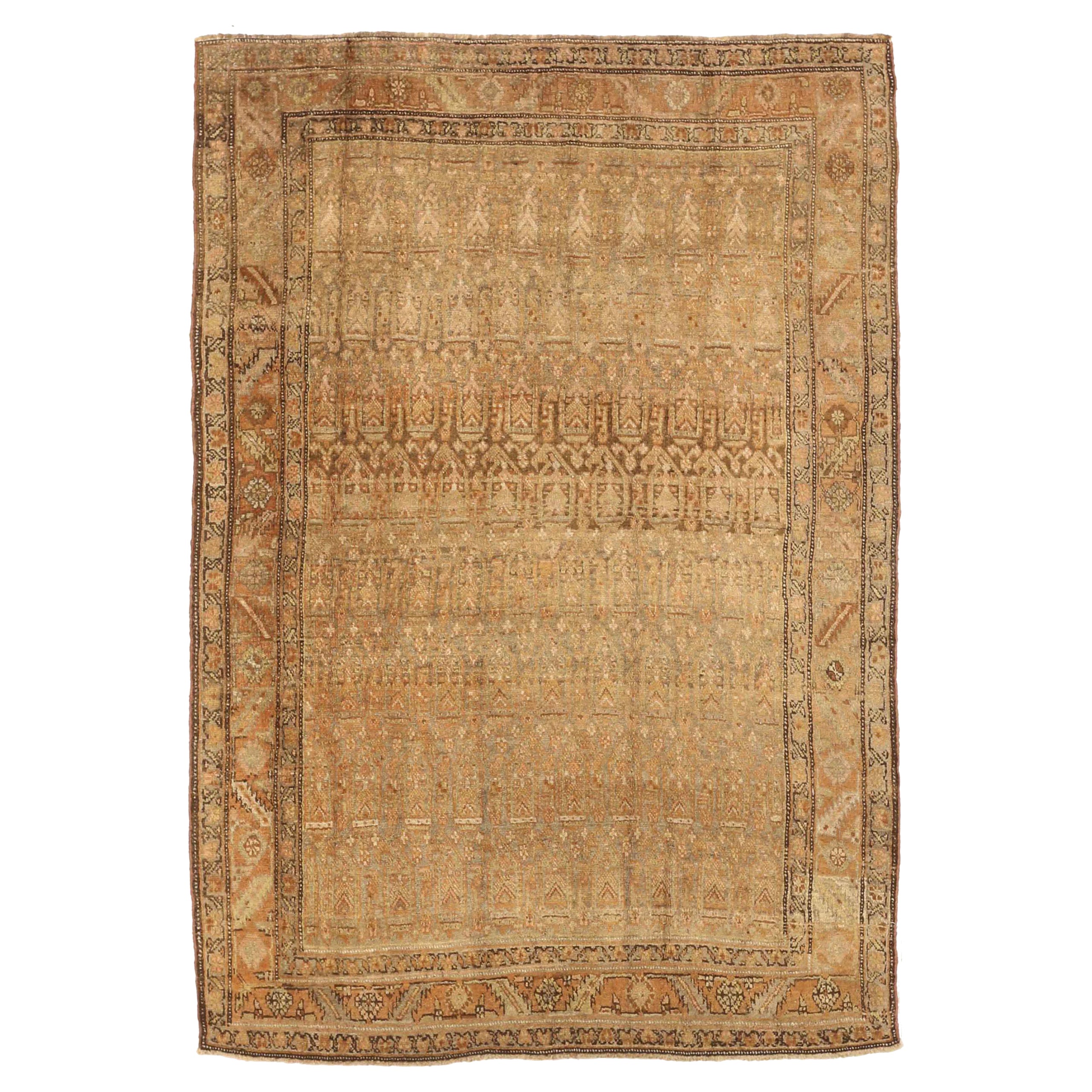 Tapis persan Bijar Small - Laine Brown Ivory Pink Design - 75621 en vente