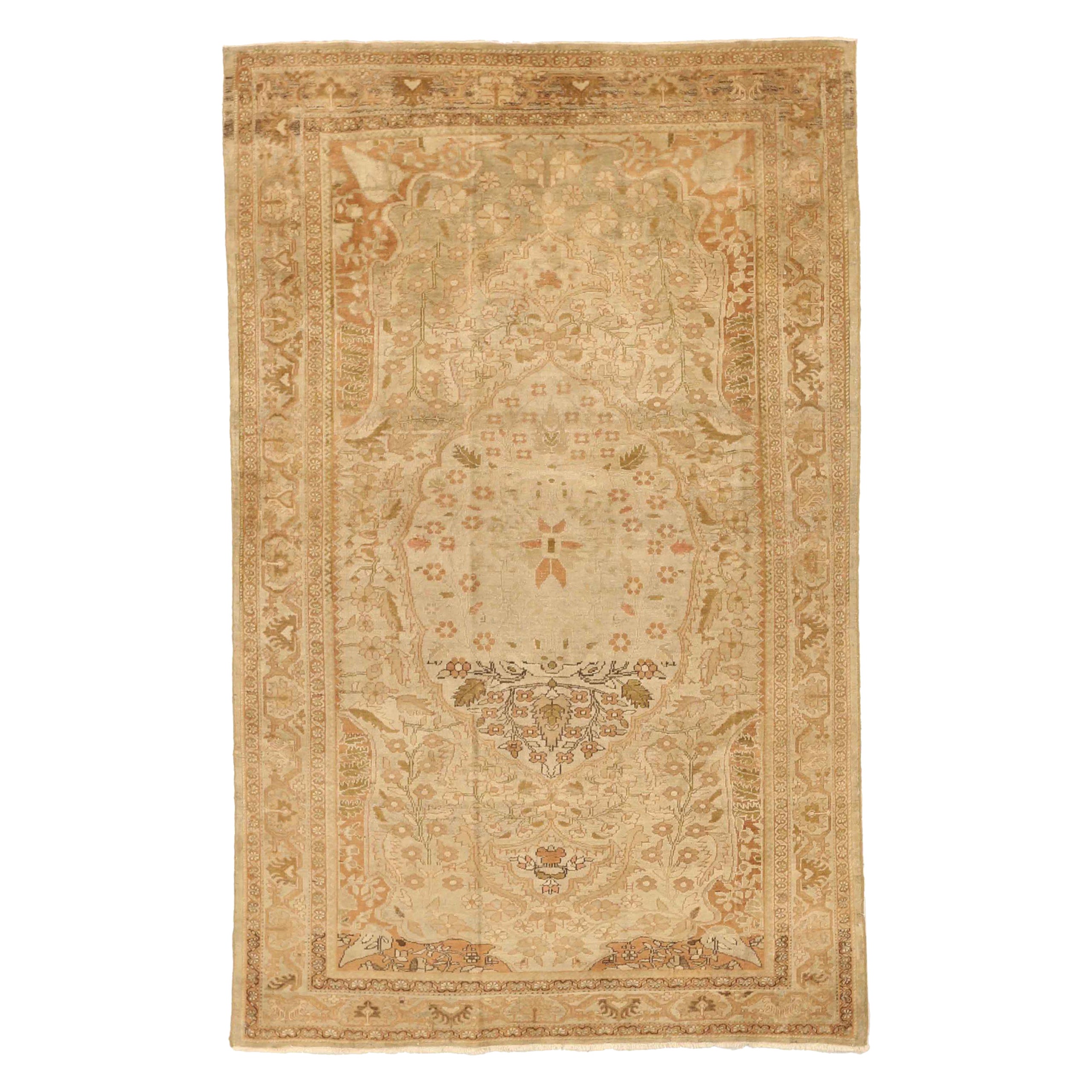 Alfombra Persa Farahan Pequeña - Lana Verde Marfil Diseño Rosa - 75623 en venta