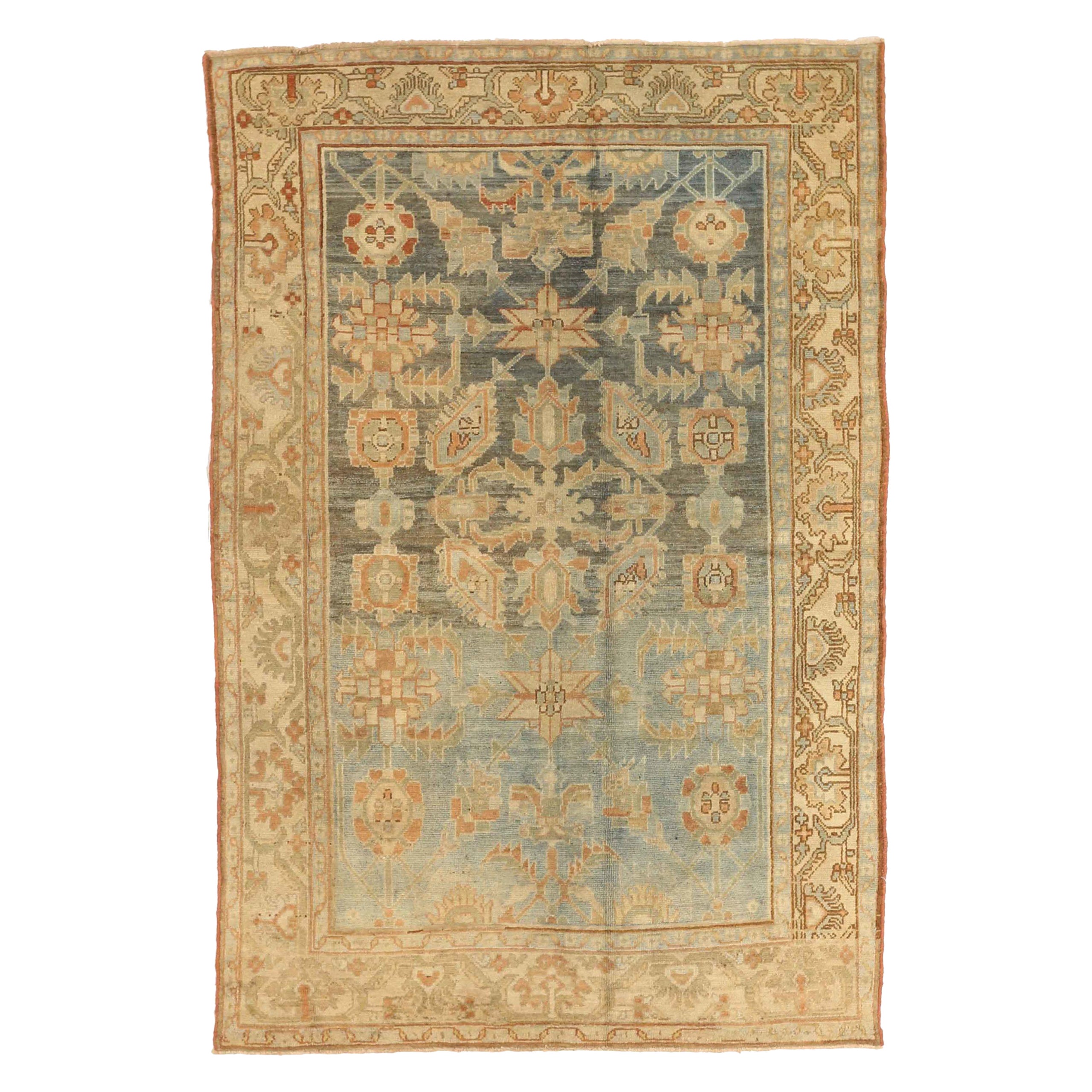 Tapis persan Malayer Small - Laine Bleu Brown Gray Ivory Design - 75625 en vente