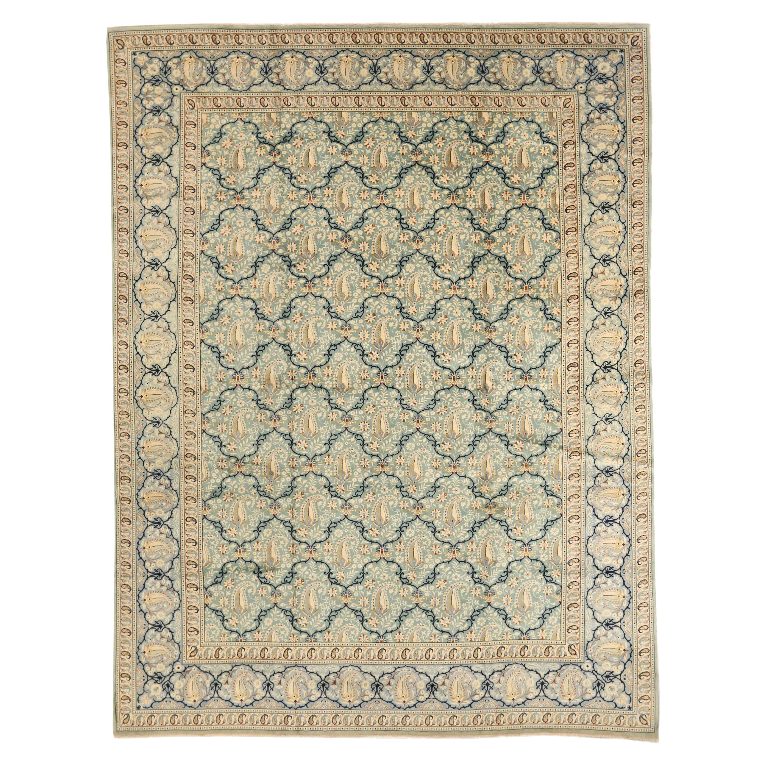 Tapis persans de Kashan datant d'environ 1940 - Motif bleu ivoire bleu marine bleu - 75591