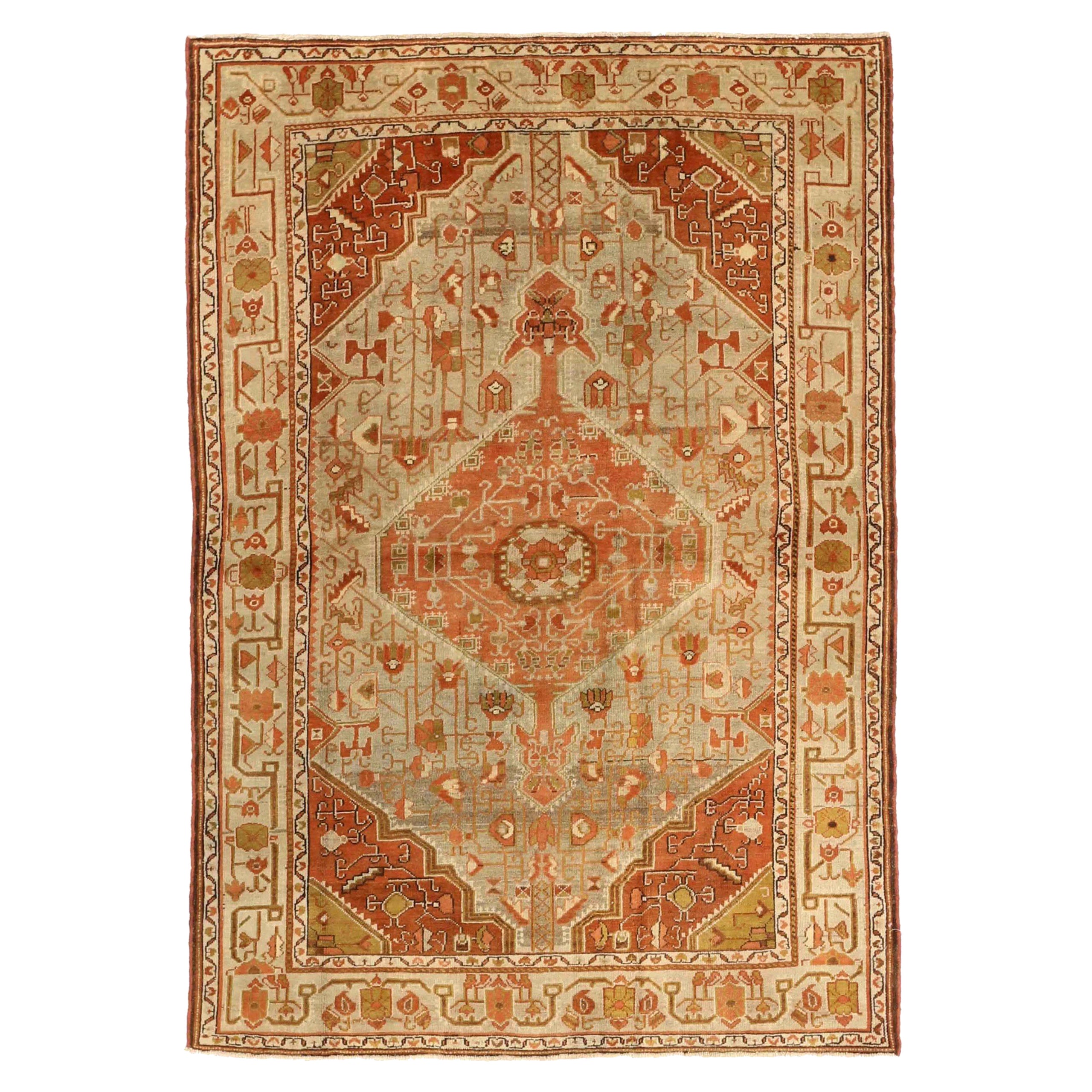Alfombra Persa Malayer Small - Lana Verde Marfil Rojo Design - 75630