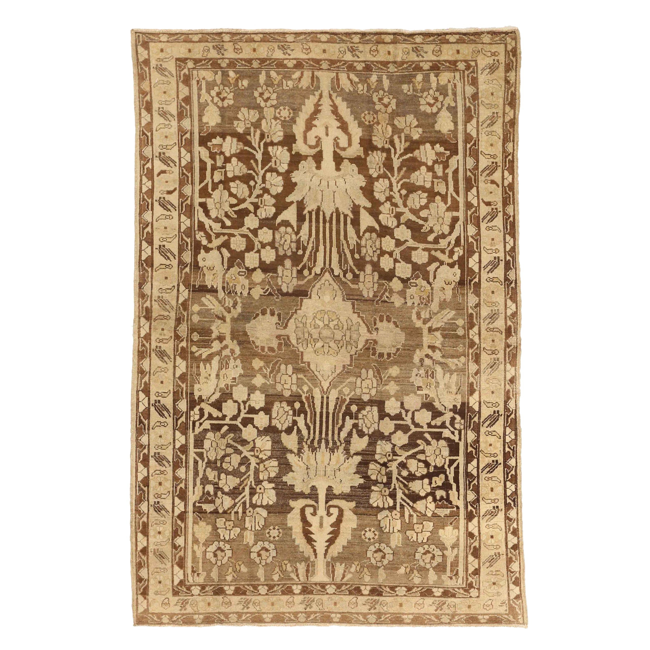 Persian Bakhtiari Small Rug - Wool Brown Ivory Design - 75631
