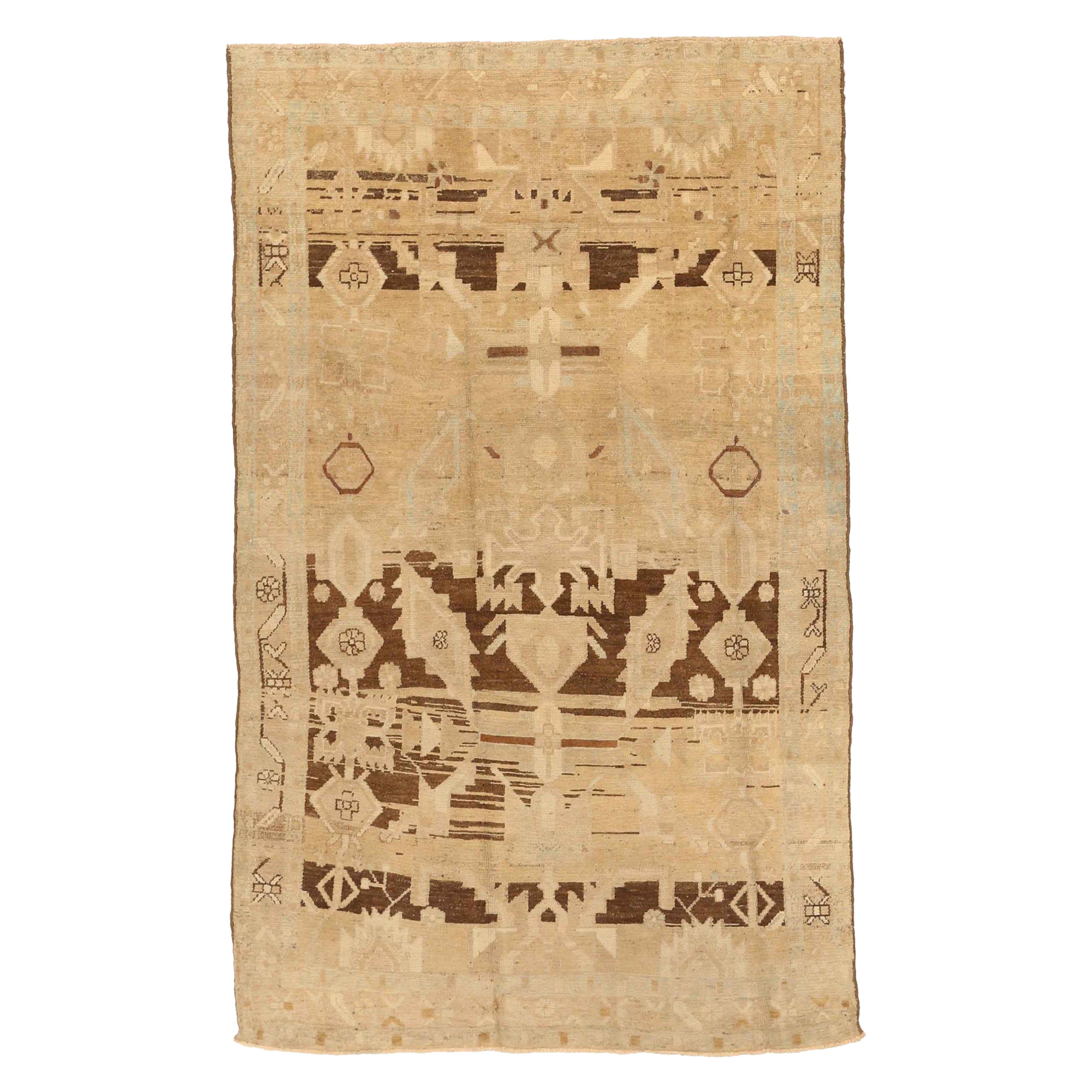Persian Broojerd Small Rug - Wool Brown Ivory Design - 75654