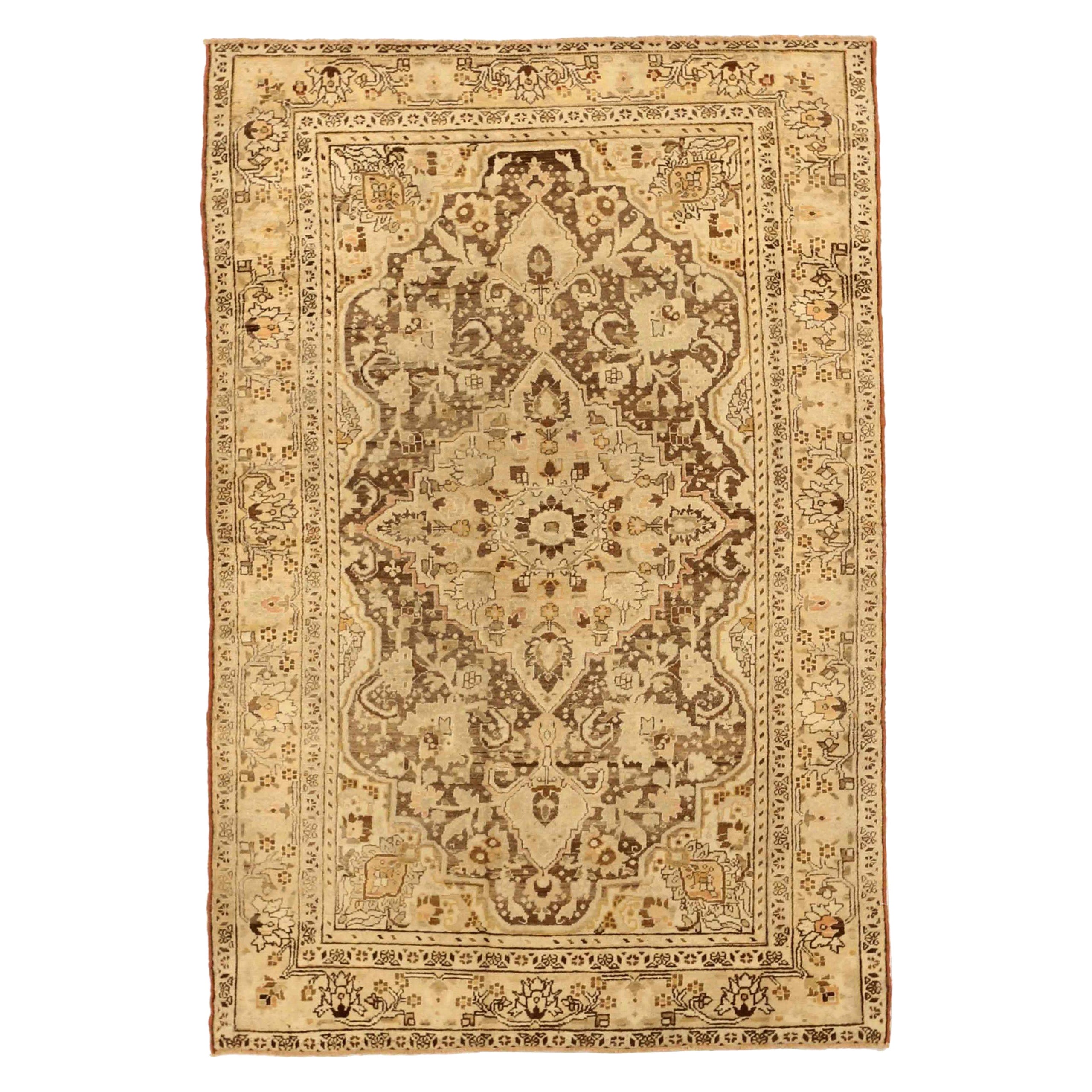 Persischer Saveh Kleiner Teppich CIRCA 1910 - Wolle Braun Elfenbein Design - 75655