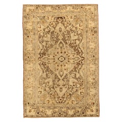 Petit tapis persan Saveh Circa 1910 - Laine Brown Ivory Design - 75655