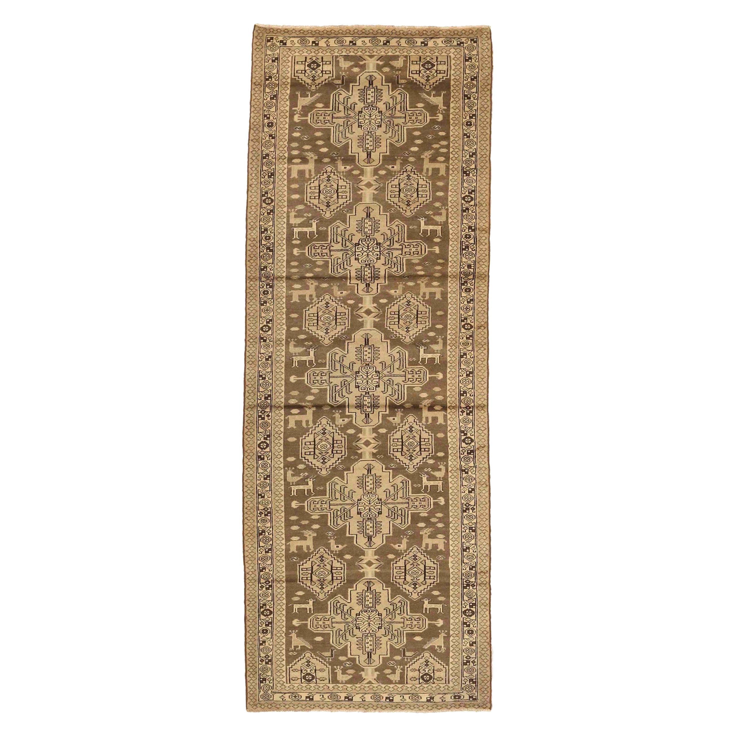 Persischer Saveh Läufer Teppich - Wolle Braun Elfenbein Design - 75620 im Angebot