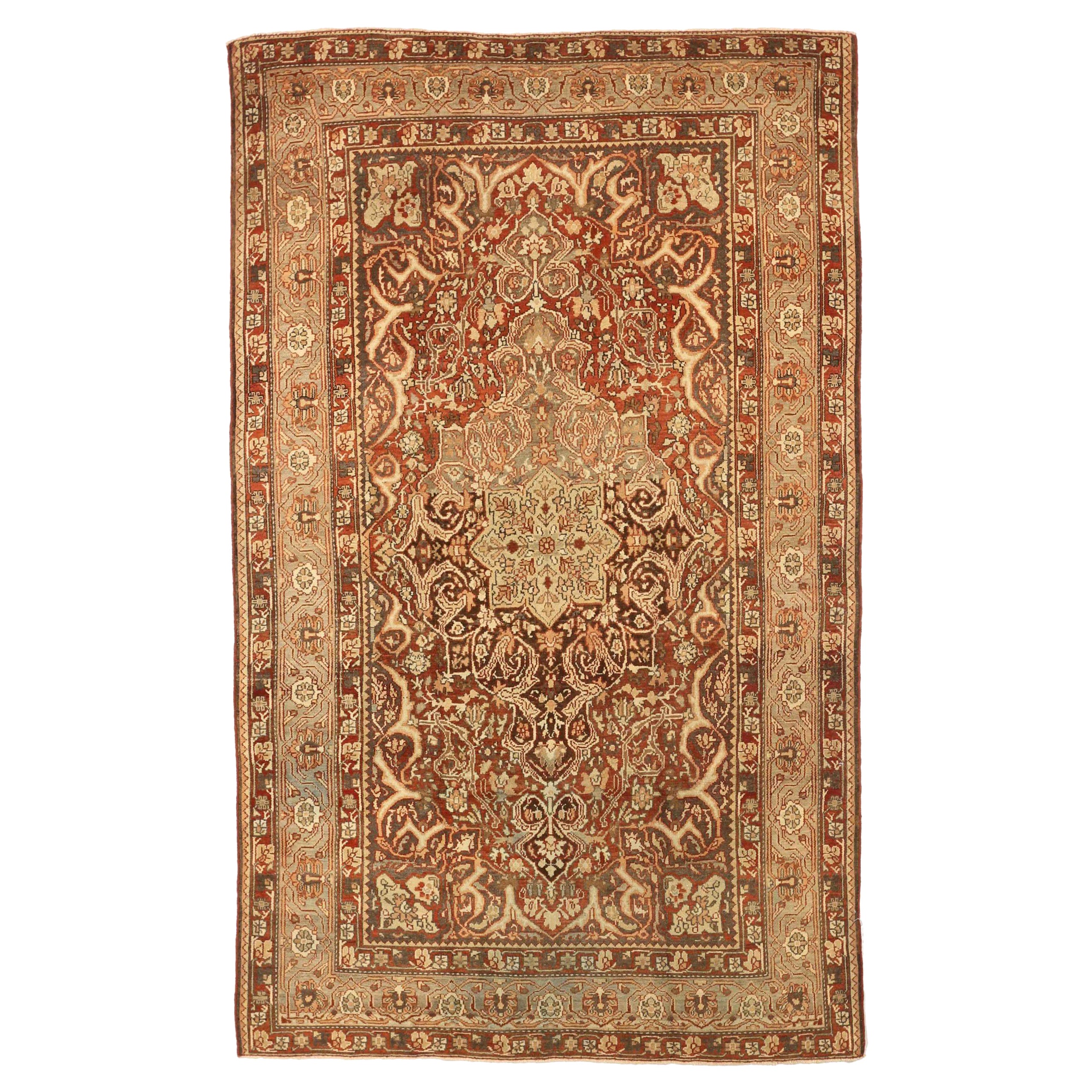 Petit tapis persan Bakhtiari Circa 1910 - Laine Brown Ivory Red Design - 75657
