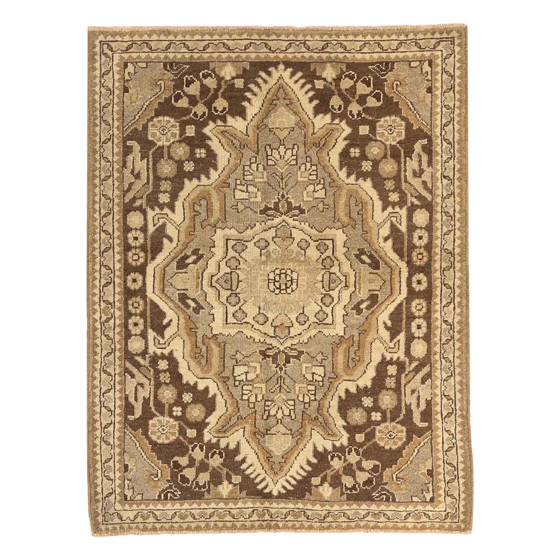 Persischer Hamadan Kleiner Teppich CIRCA 1910 - Wolle Braun Elfenbein Design - 75637 im Angebot