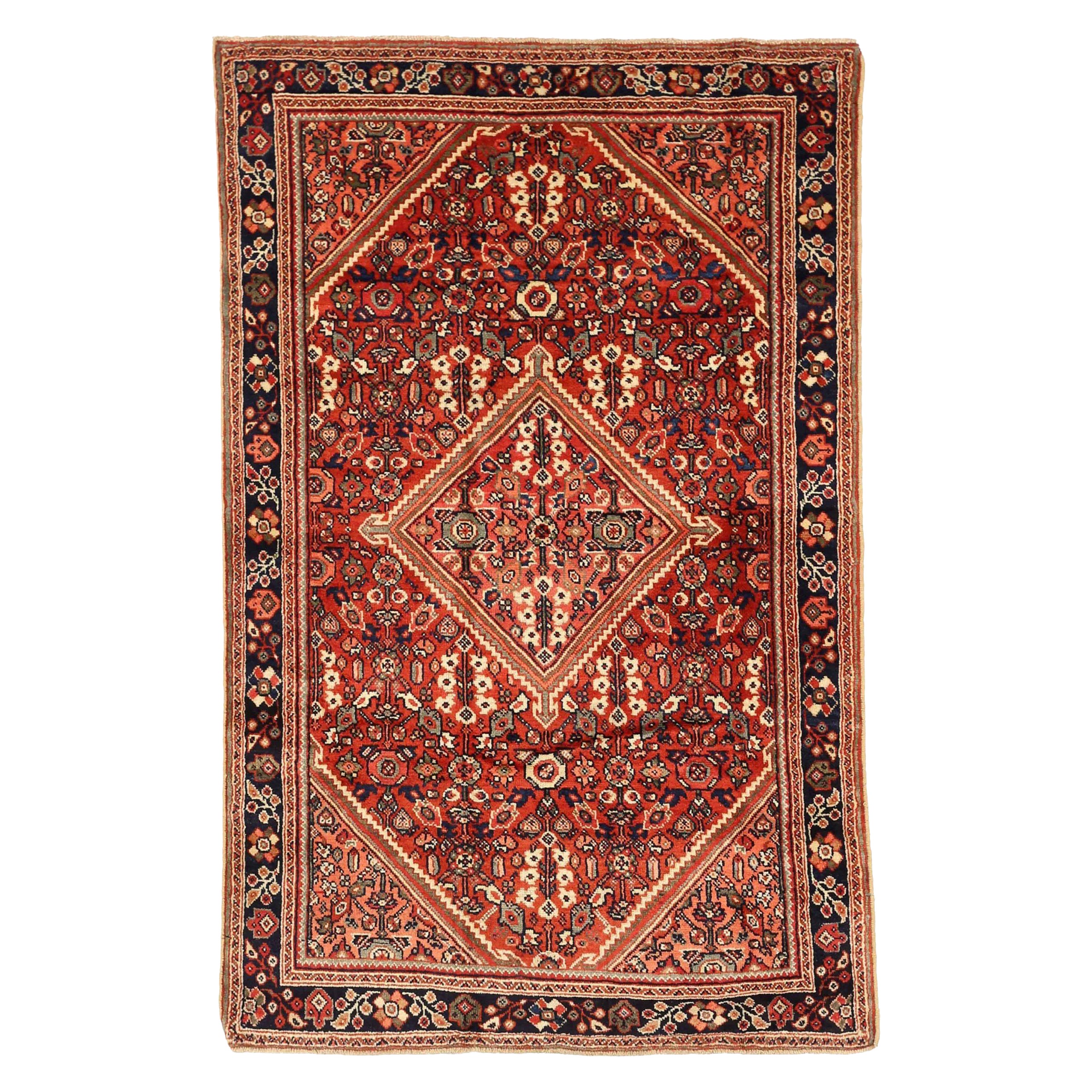 Persischer Meshkabad Kleiner Teppich - Wolle Elfenbein Marineblau Blau Rot Design - 75659