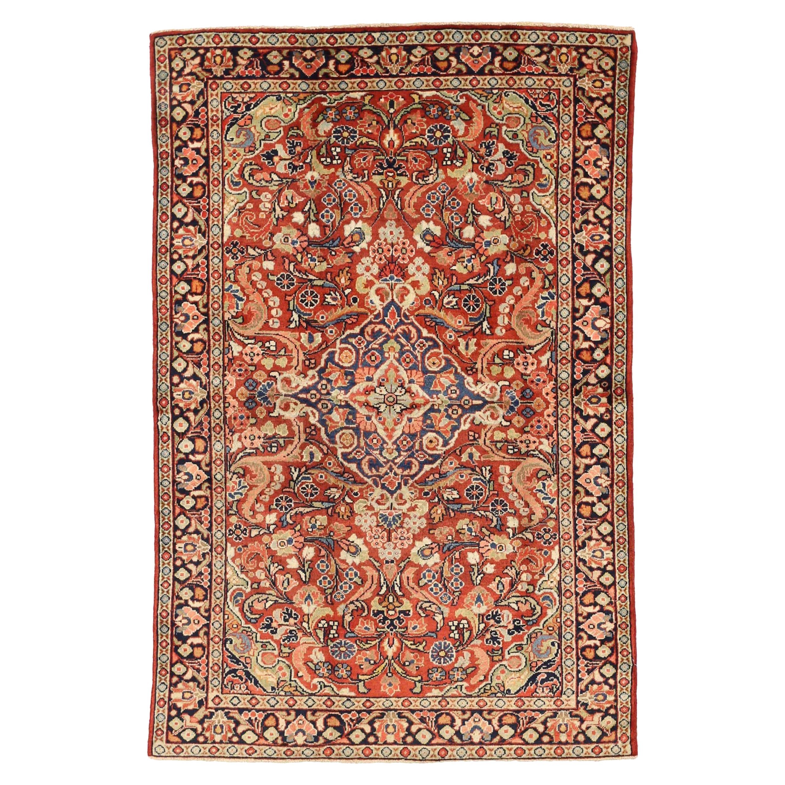 Alfombra Persa Mahal Small Design - Lana Azul Marfil Rojo - 75661 en venta