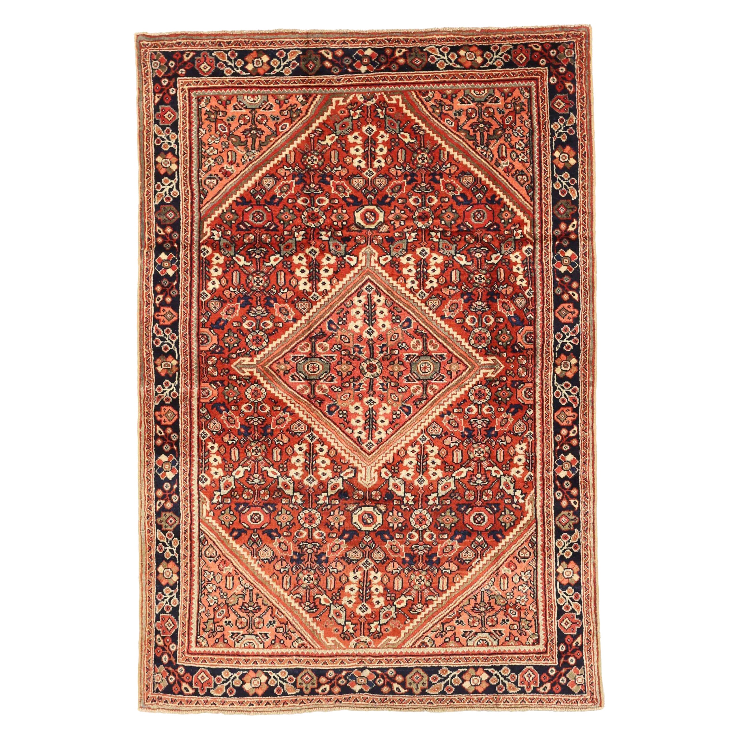 Persischer Meshkabad Kleiner Teppich - Wolle Elfenbein Marineblau Blau Rot Design - 75662