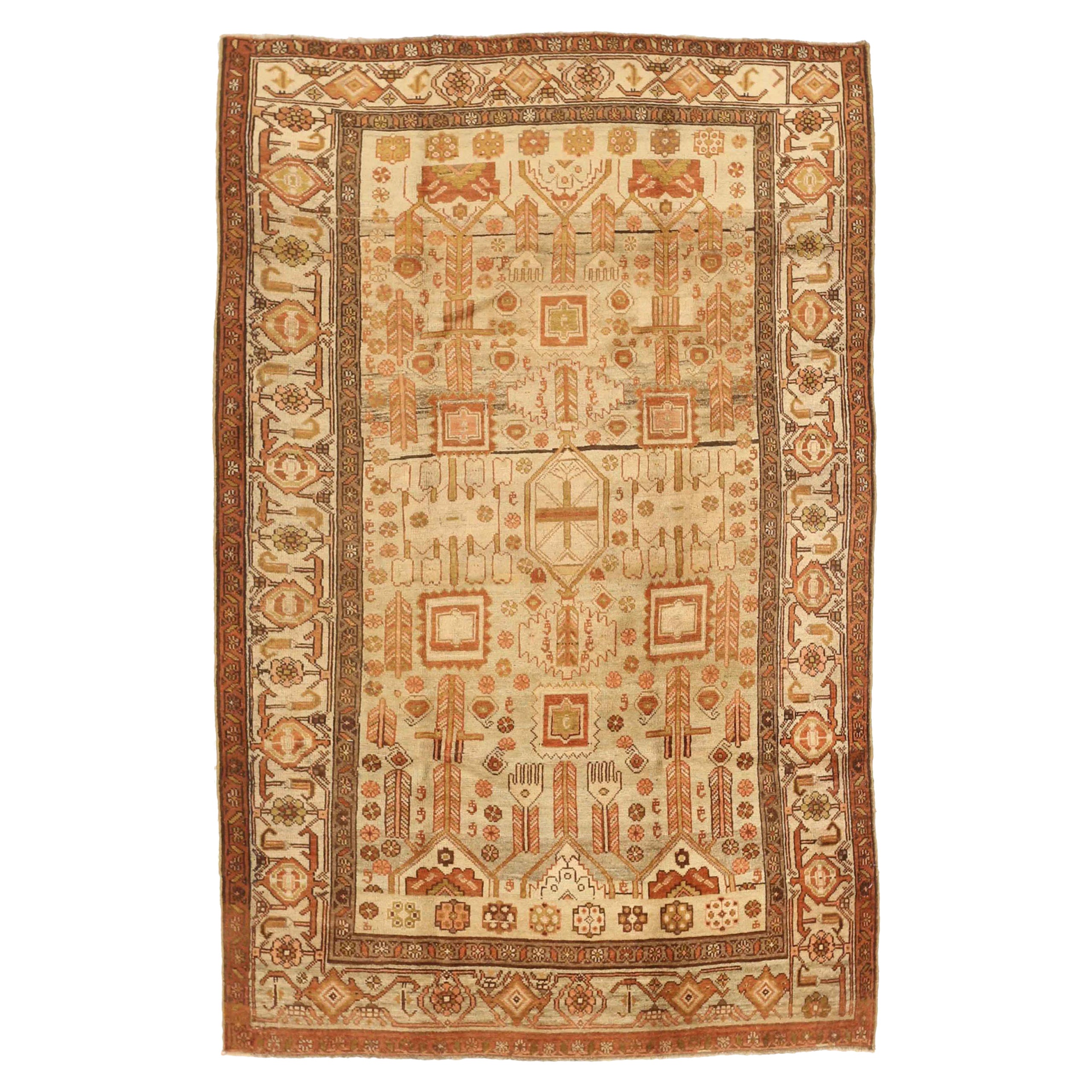 Tapis persan Bijar Small - Laine Brown Ivory Red Design - 75640