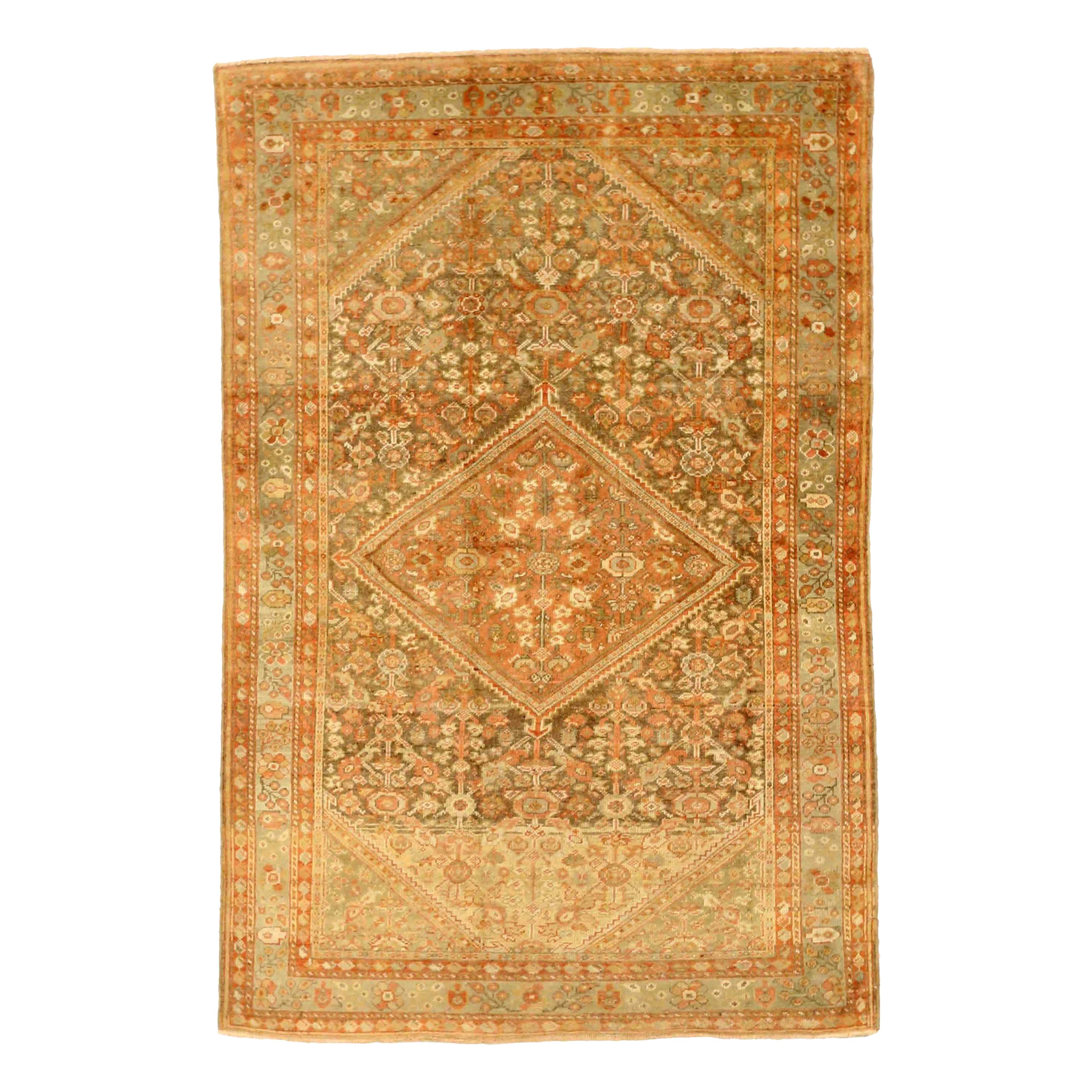 Persischer Meshkabad Small Teppich - Wolle Braun Grün Rot Design - 75663