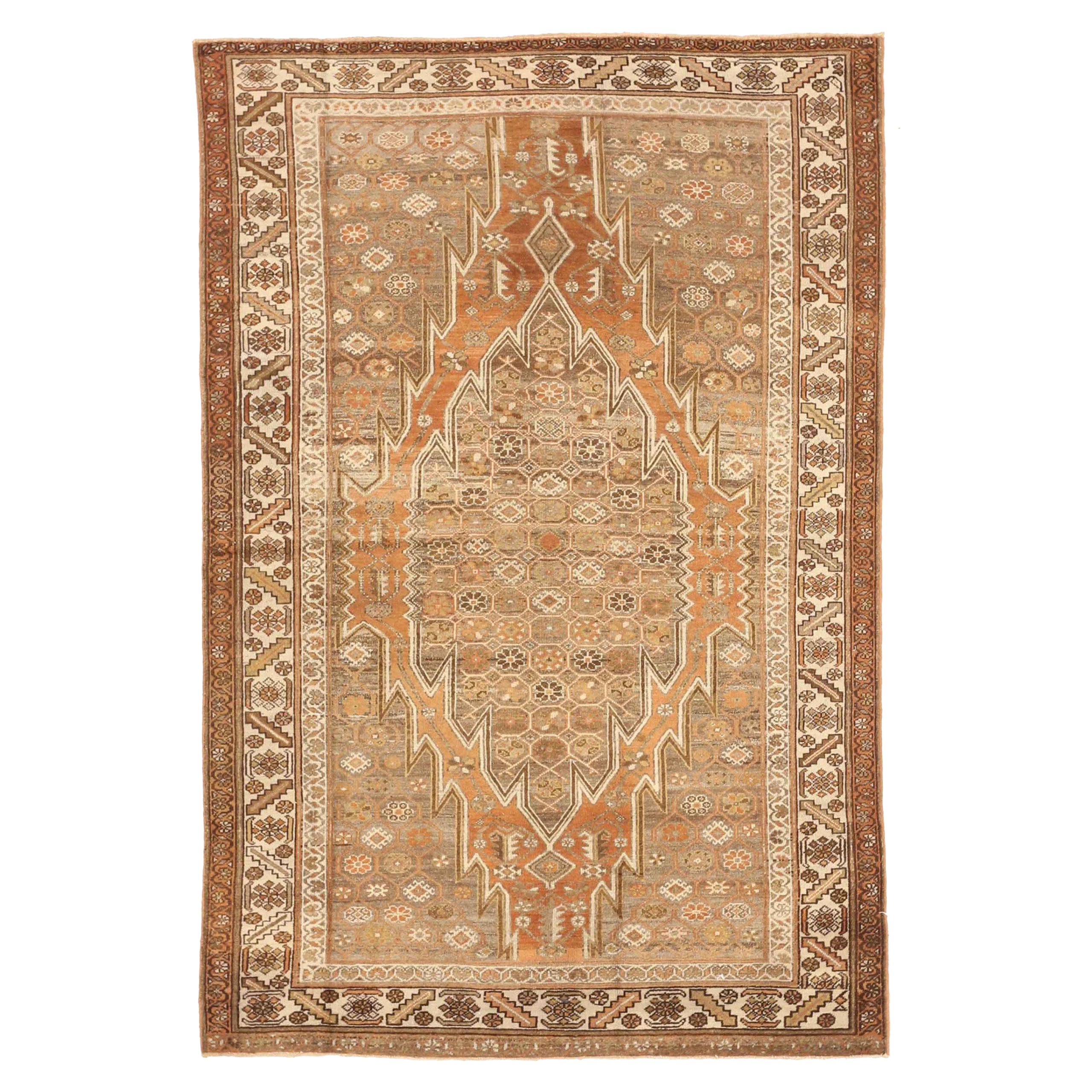 Persischer Saveh Small Teppich - Wolle Braun Elfenbein Orange Design - 75642
