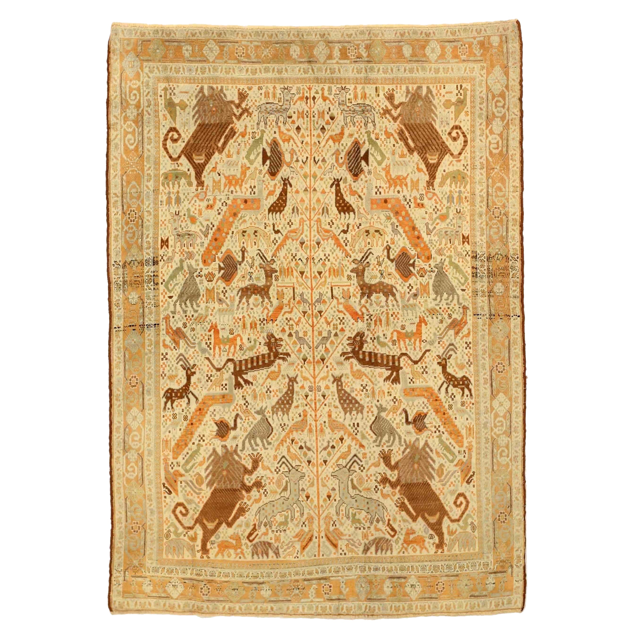 Persian Malayer Small Rug - Wool Brown Ivory Orange Design - 75675