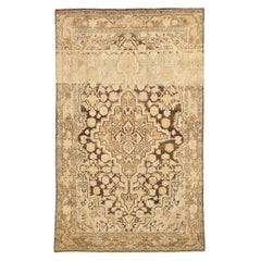 Persian Hamadan Small Rug - Wool Brown Ivory Yellow Design - 75679