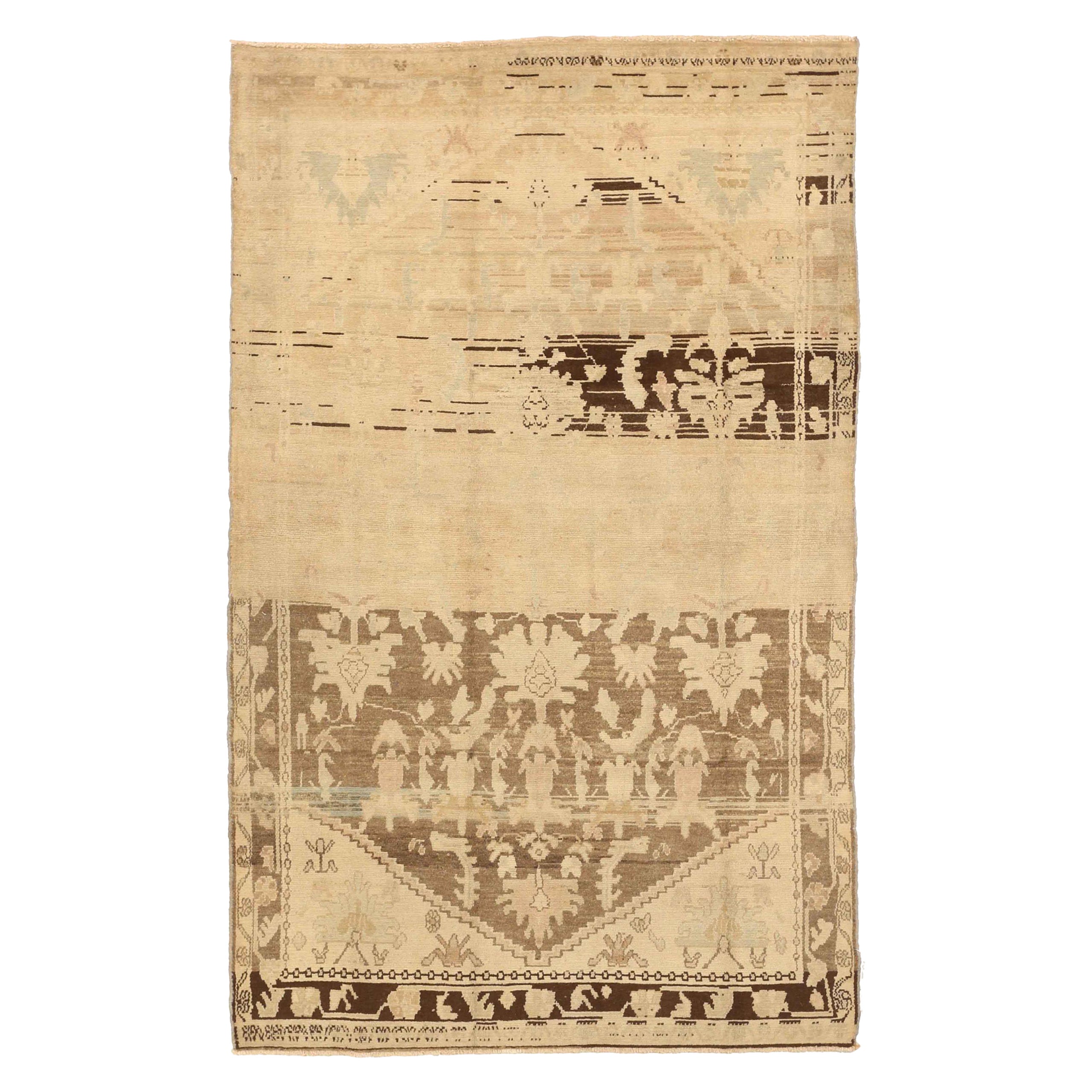 Persian Broojerd Small Rug - Wool Brown Ivory Design - 75680
