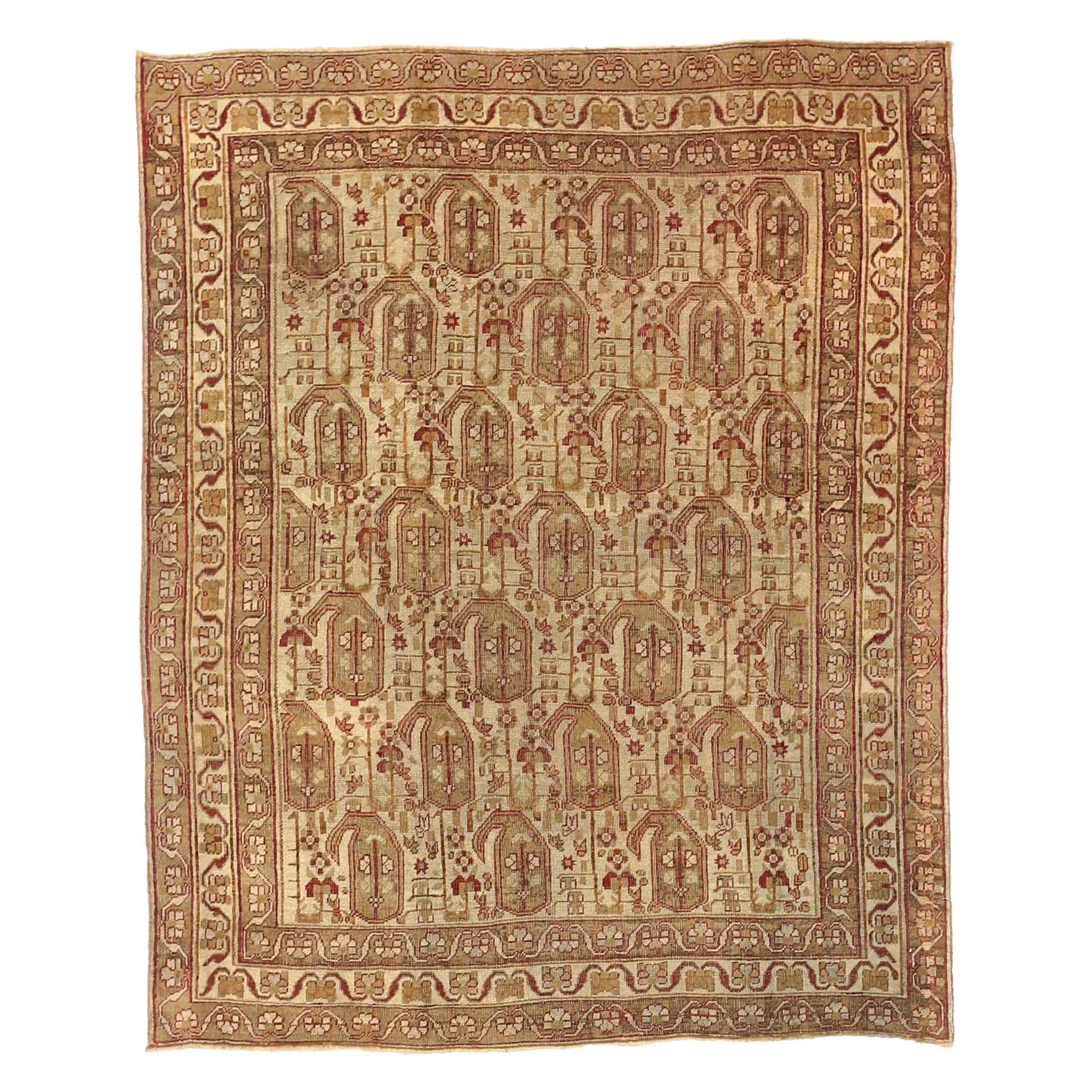 Persischer Sirjan Small Teppich - Wolle Braun Elfenbein Rot Design - 75665