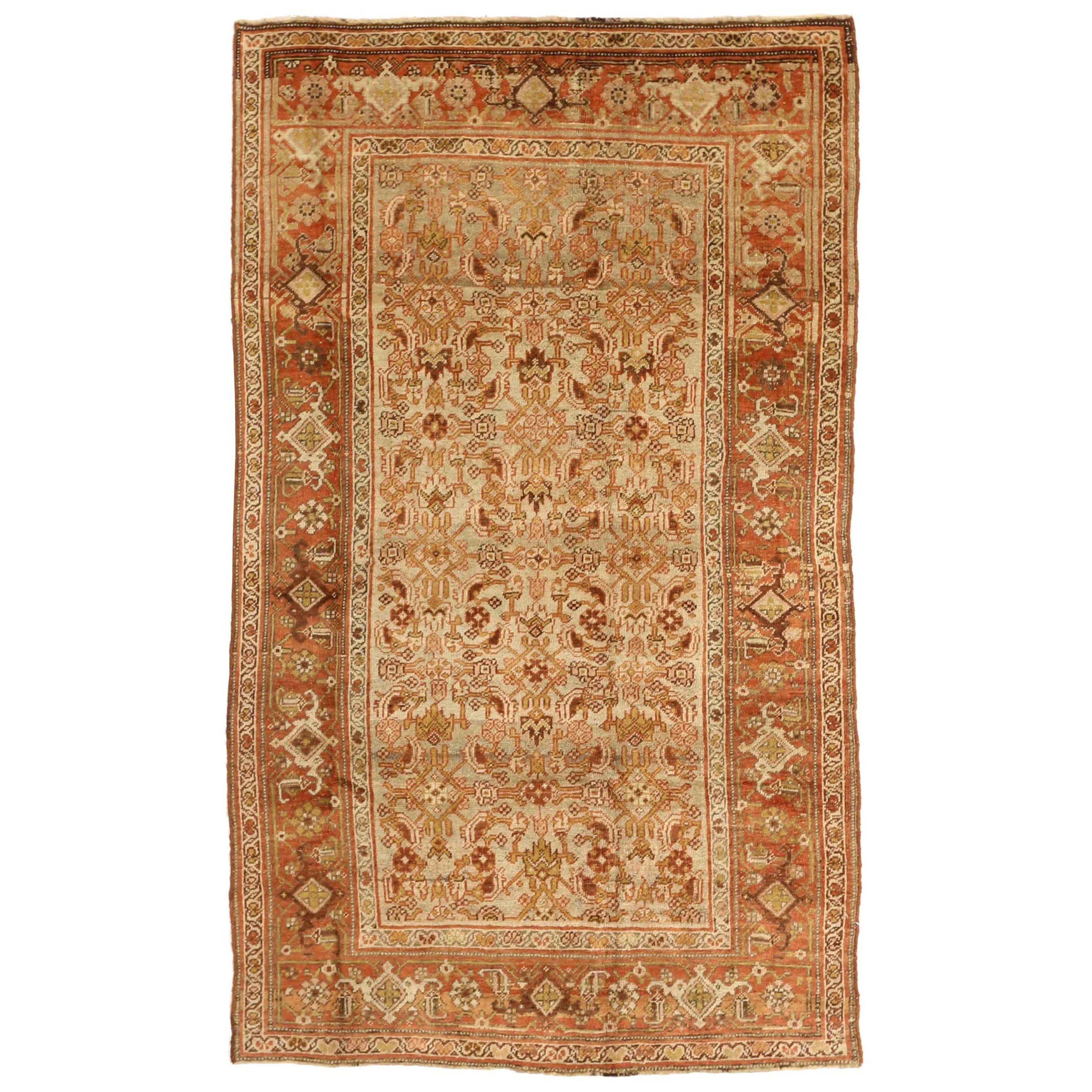 Tapis persan Bijar Small - Laine Brown Ivory Red Design - 75686