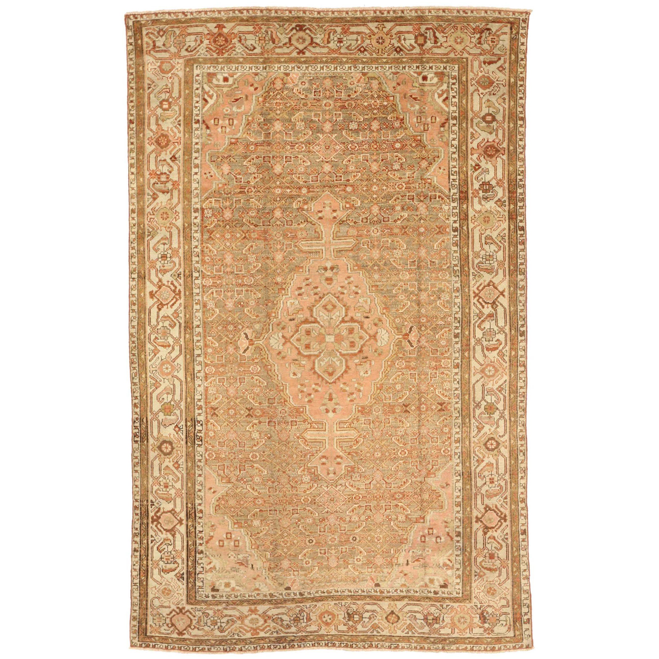 Persian Malayer Small Rug - Wool Ivory Pink Taupe Design - 75687