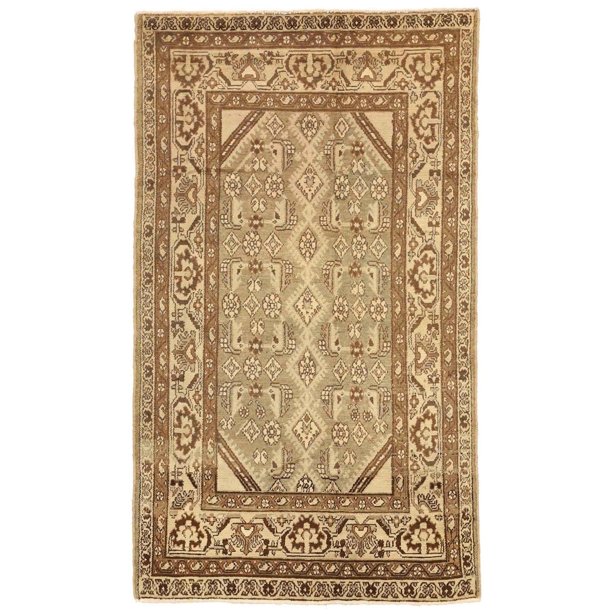 Persian Broojerd Small Rug - Wool Brown Ivory Taupe Design - 75670