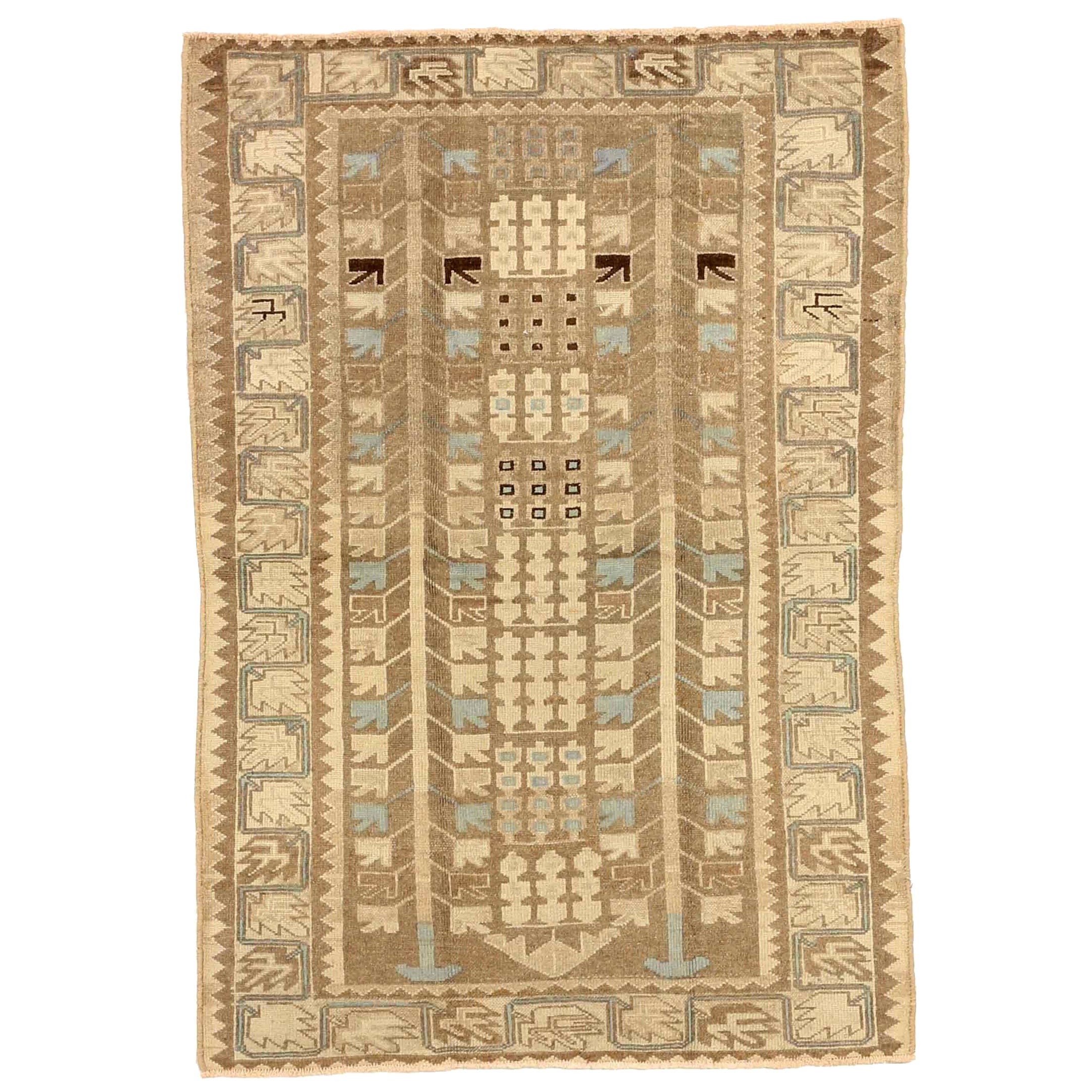 Persischer Saveh Kleiner Teppich - Wolle Blau Elfenbein Taupe Design - 75672