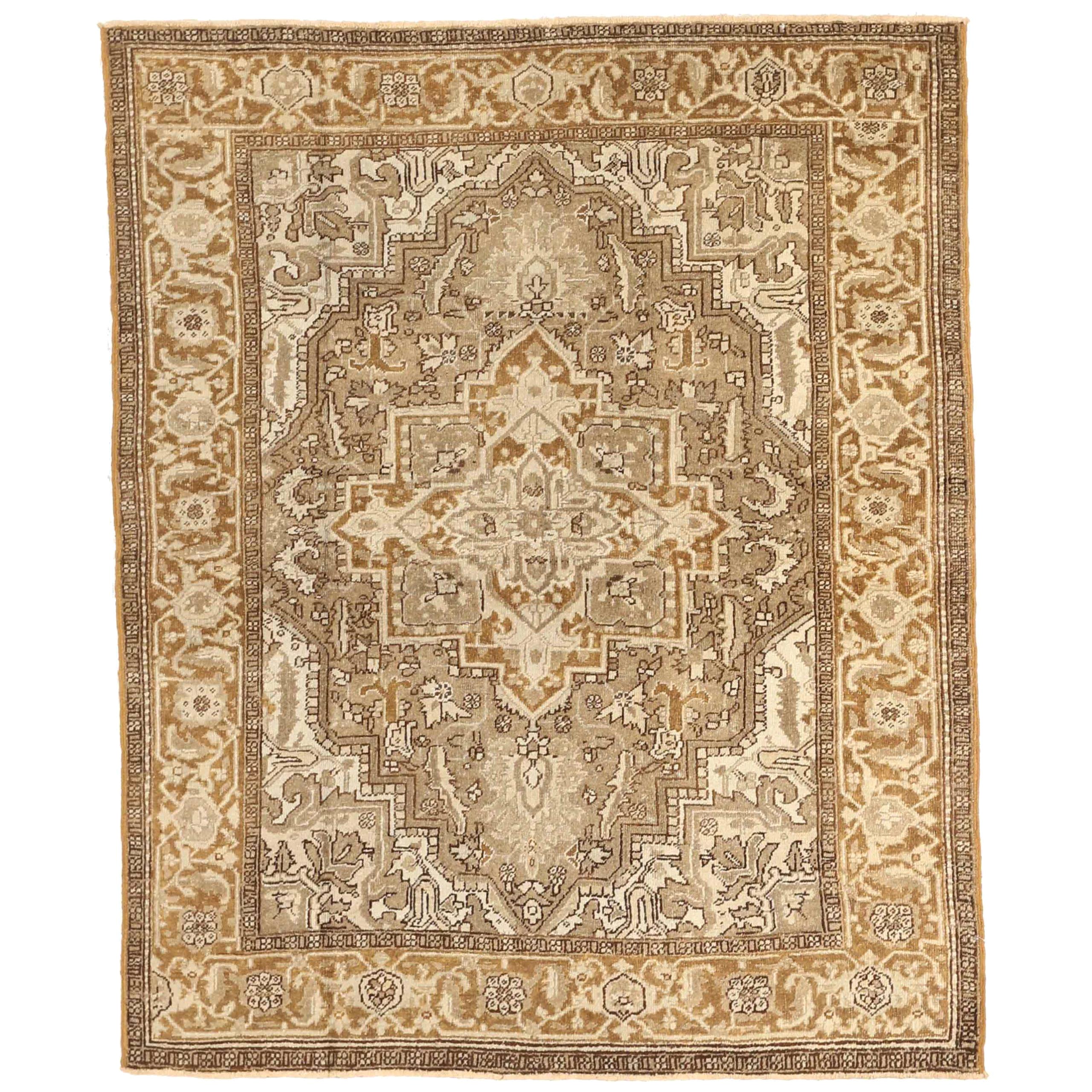 Alfombra Persa Heriz Small - Lana Marrón Marfil Taupe Design - 75689