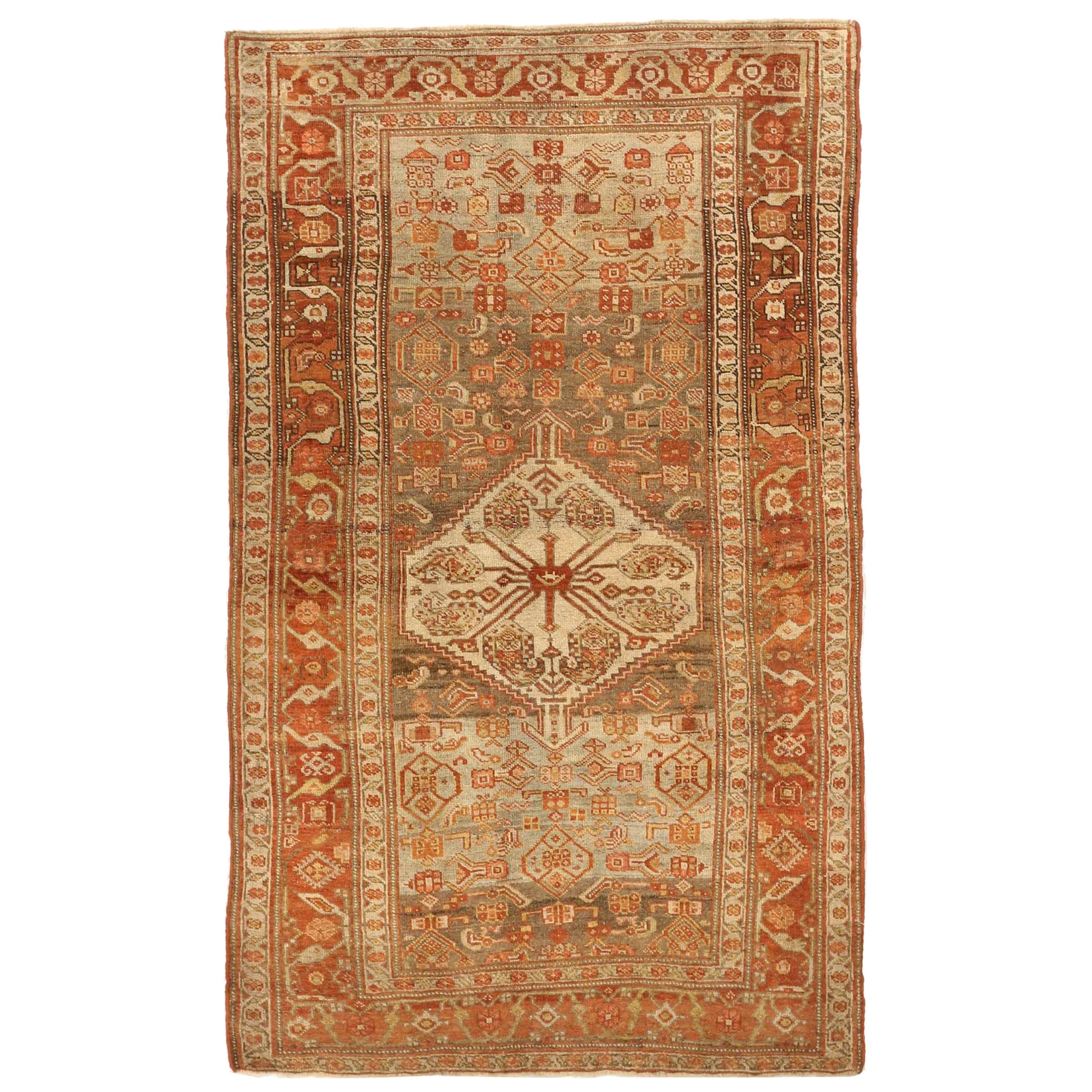Tapis persan Bijar Small - Laine Brown Ivory Red Design - 75710