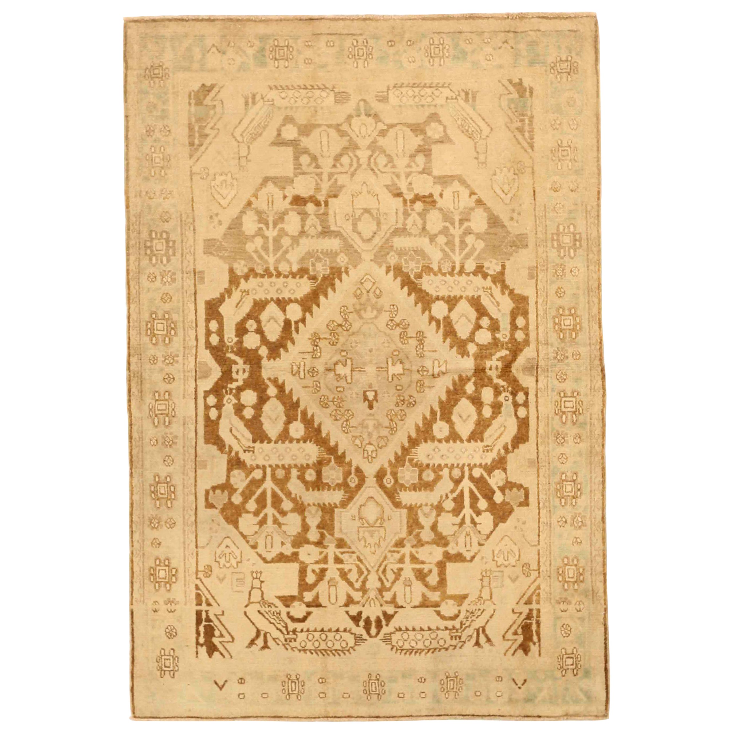 Persian Broojerd Small Rug - Wool Brown Ivory Design - 75712