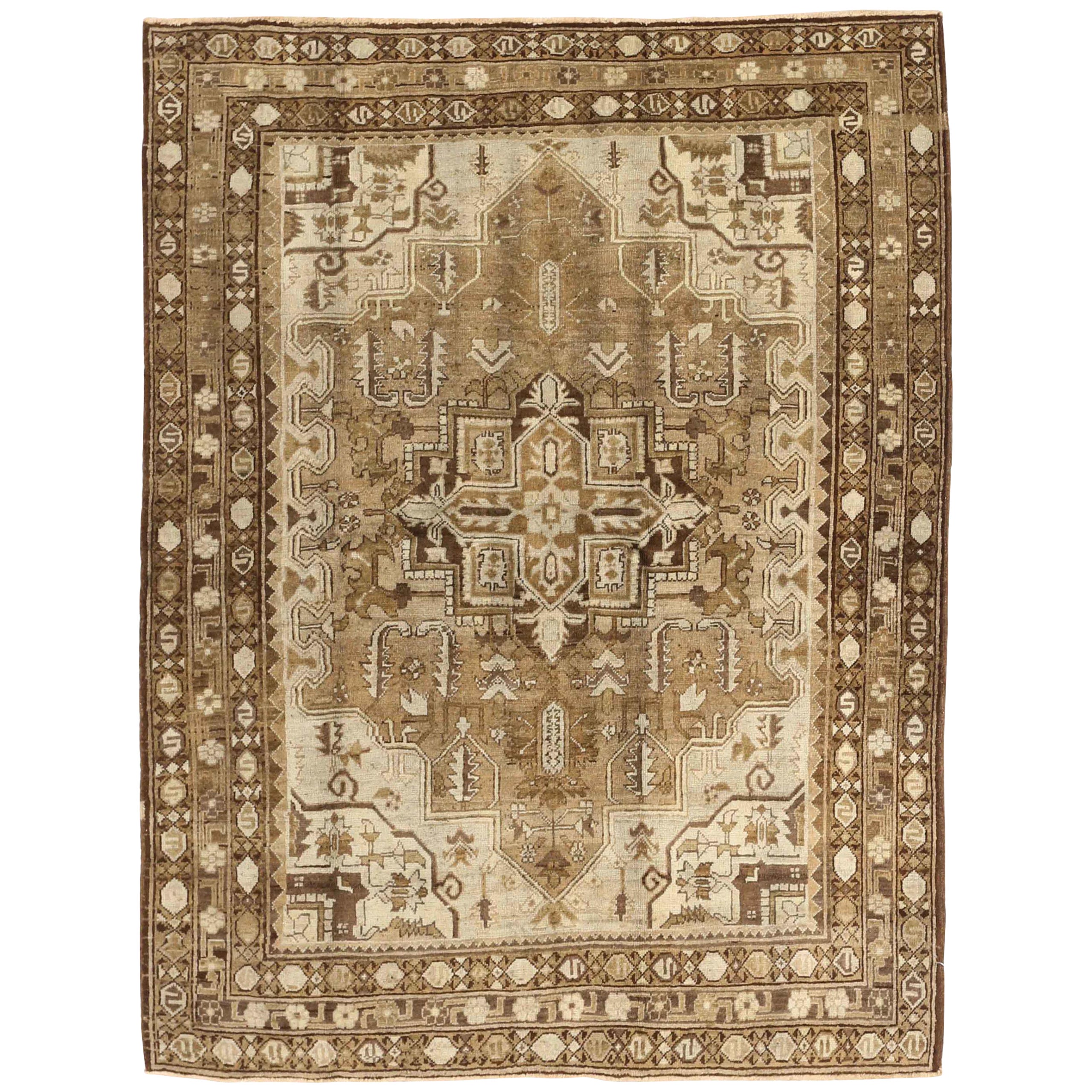 Alfombra Persa Heriz Small - Lana Marrón Marfil Taupe Design - 75697