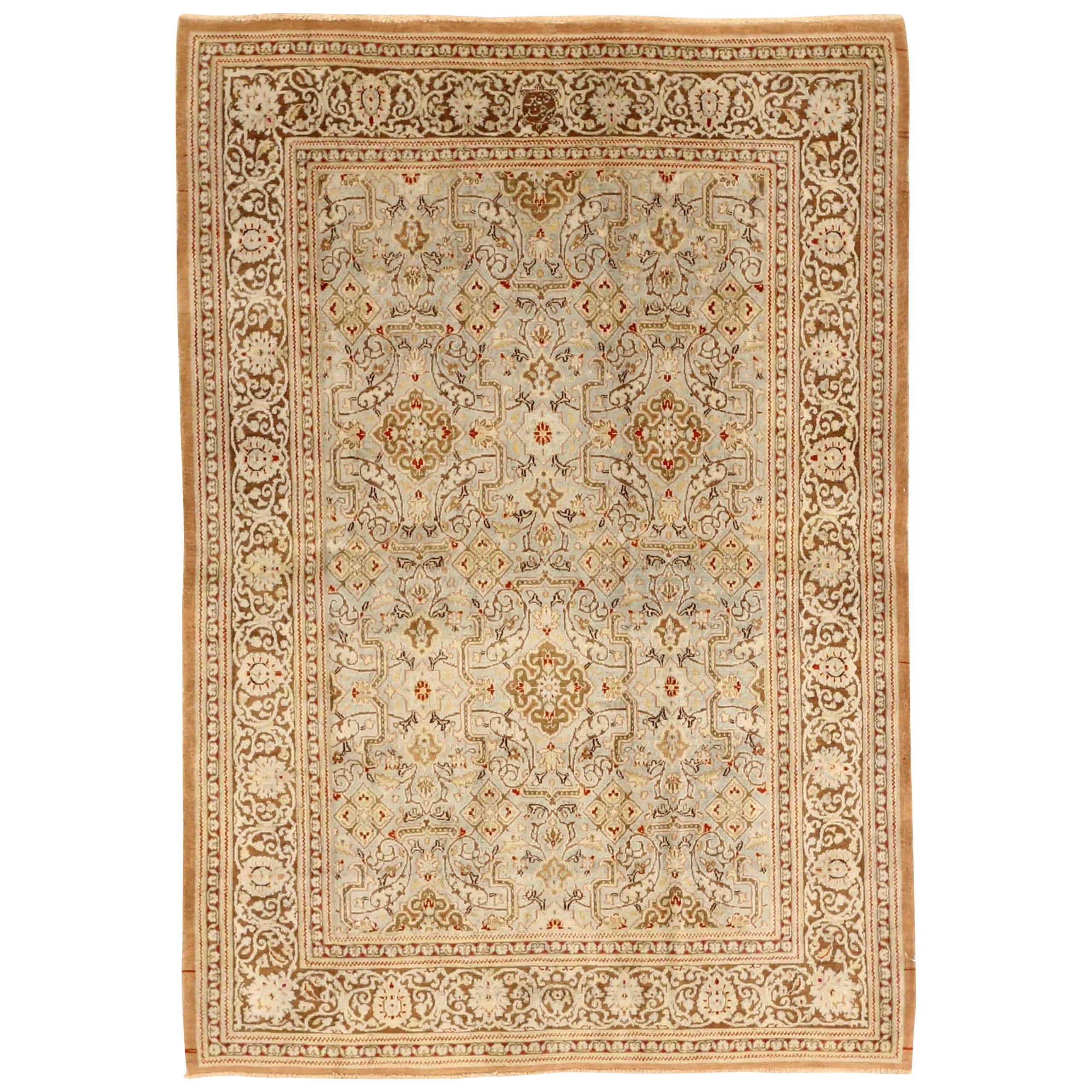 Petit tapis persan Dorokhsh Circa 1940 - Laine Brown Ivory Design - 75699 en vente