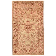 Petit tapis persan Kerman - Laine ivoire rose rouge motif rouge - 75701