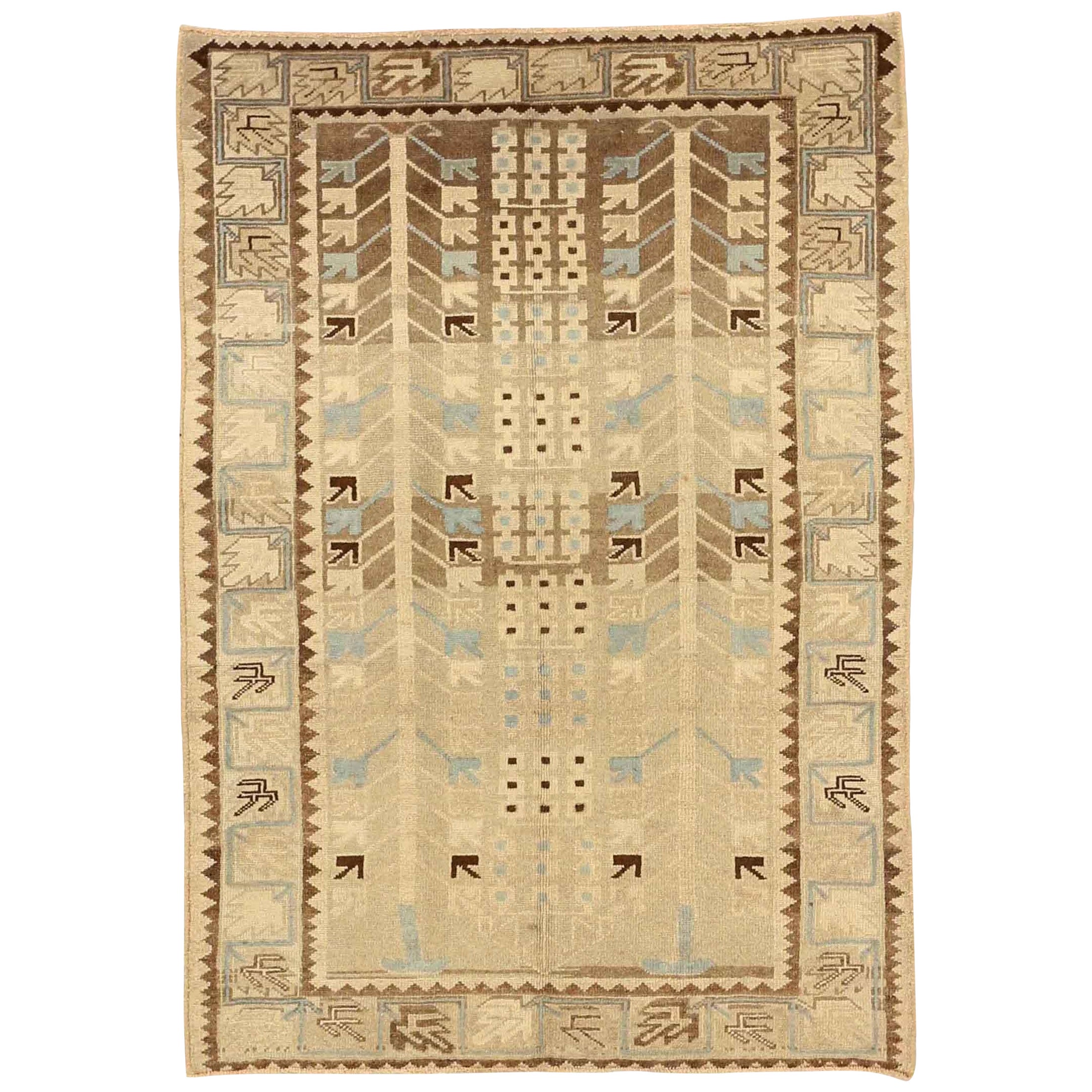 Persischer Saveh Small Teppich - Wolle Blau Braun Elfenbein Taupe Design - 75717 im Angebot