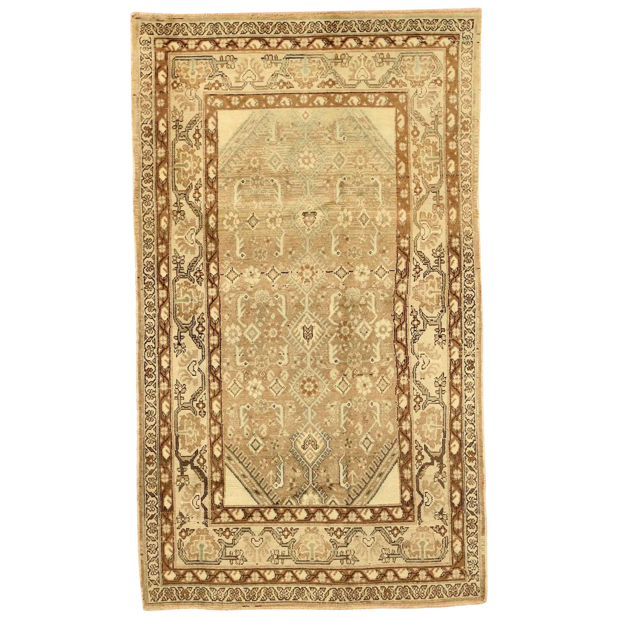 Persian Broojerd Small Rug - Wool Brown Ivory Taupe Design - 75725
