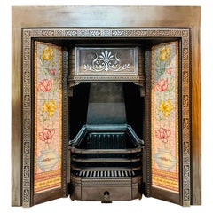 19th Century Victorian Cast Iron Tiled Fireplace Insert.