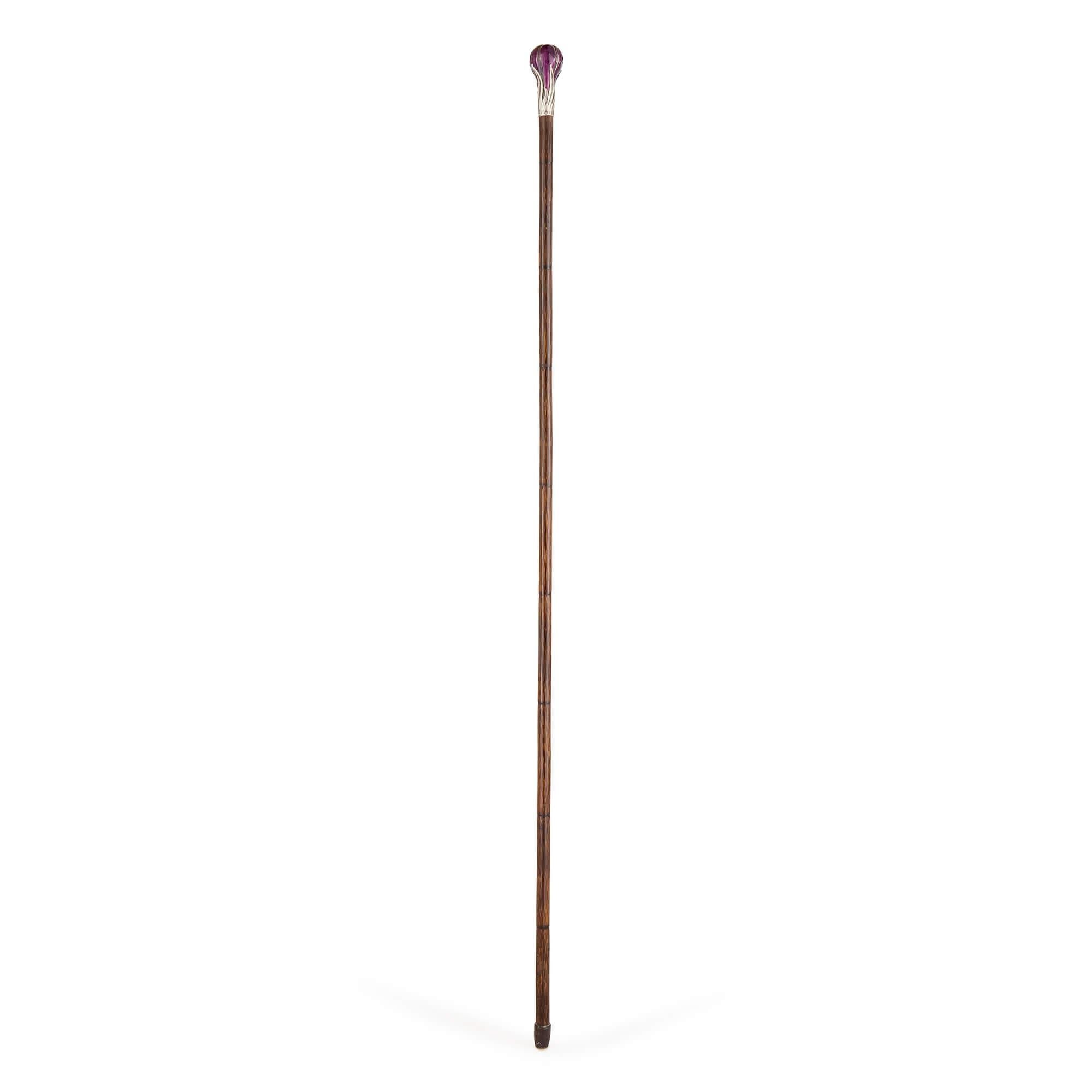 Austrian Art Nouveau Silver and Enamel Cane by Georg Adam Scheid