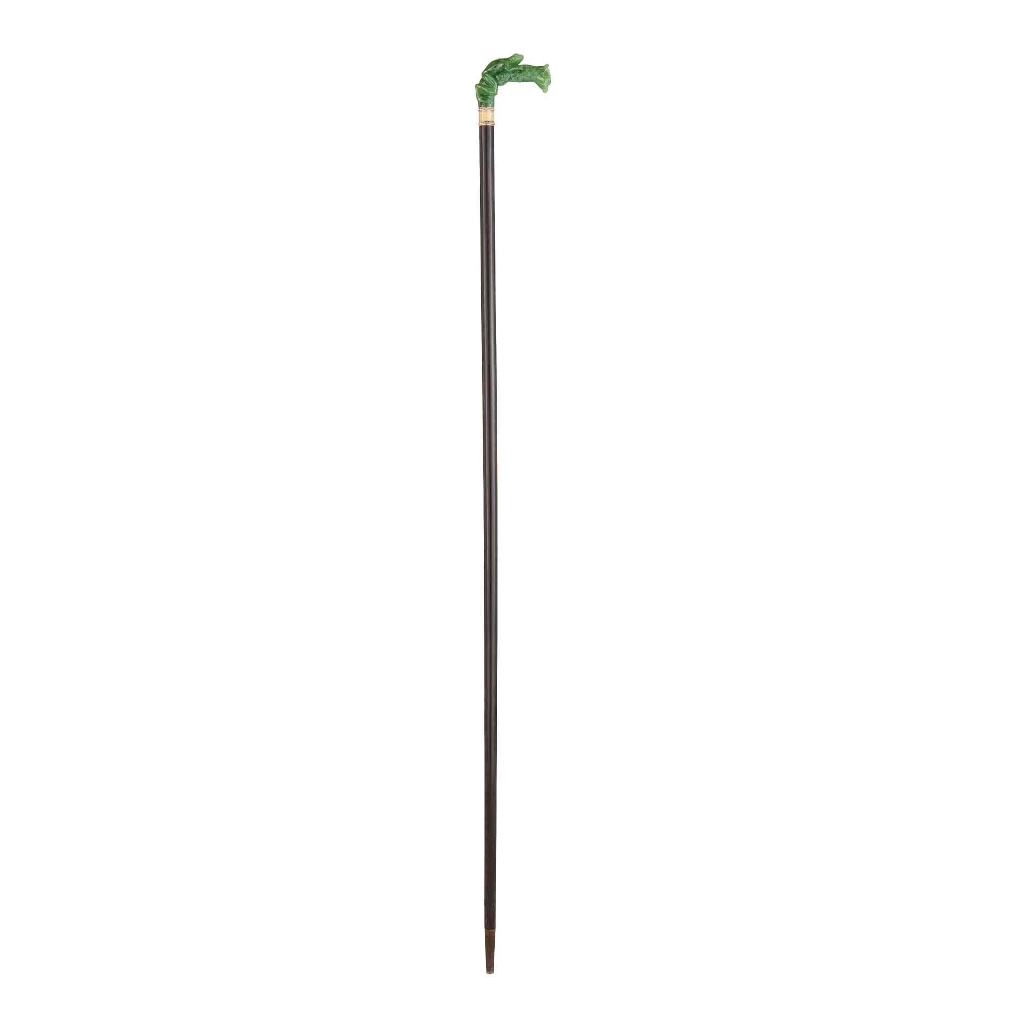 Early 20th Century Nephrite, Diamond and Enamel Frog-Shaped Cane
