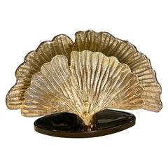 Lampe de bureau en verre de Murano miroir doré avec feuilles de Ginkgo, années 1980