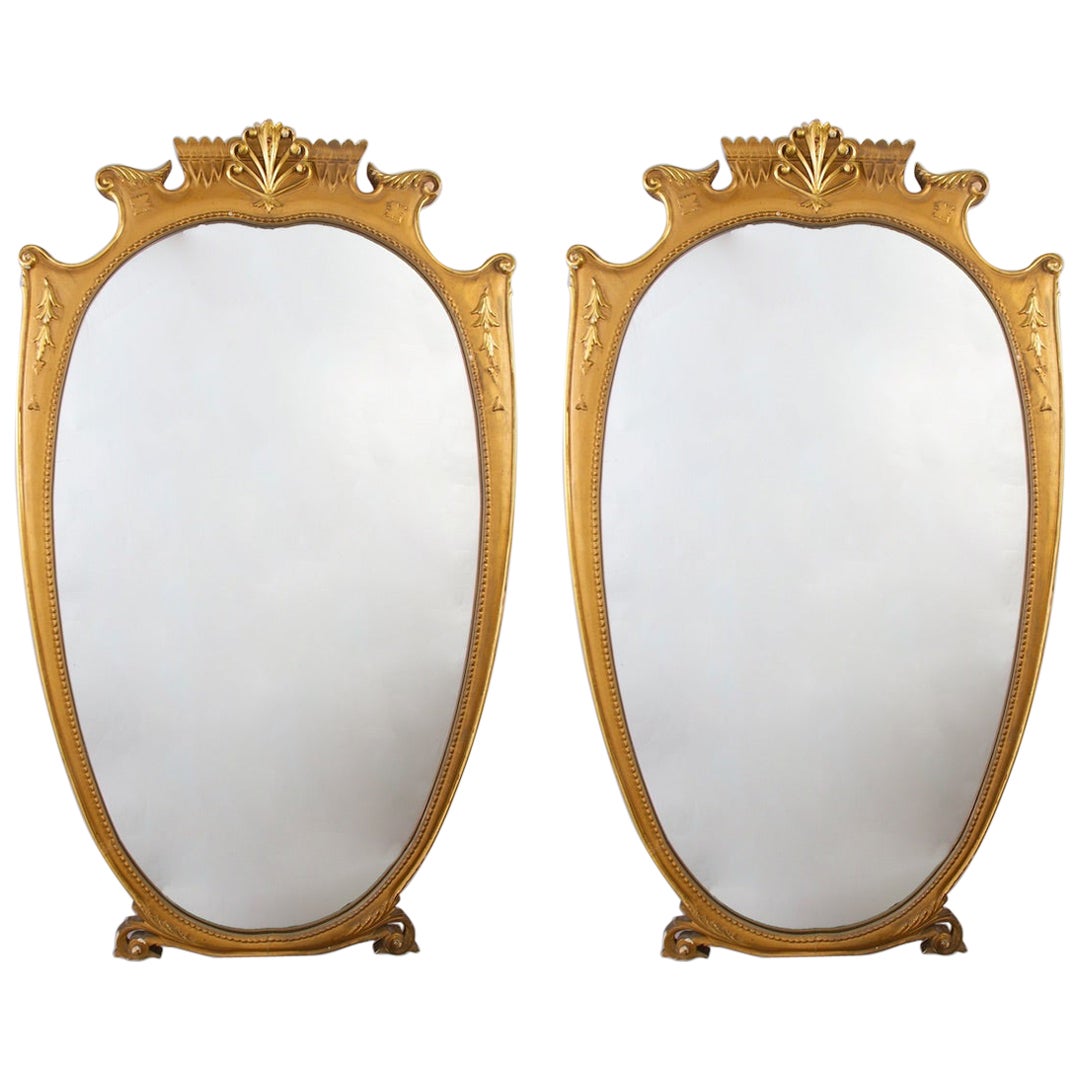 Pair of Large Italian Midcentury Gilt-wood Mirror, 1950'