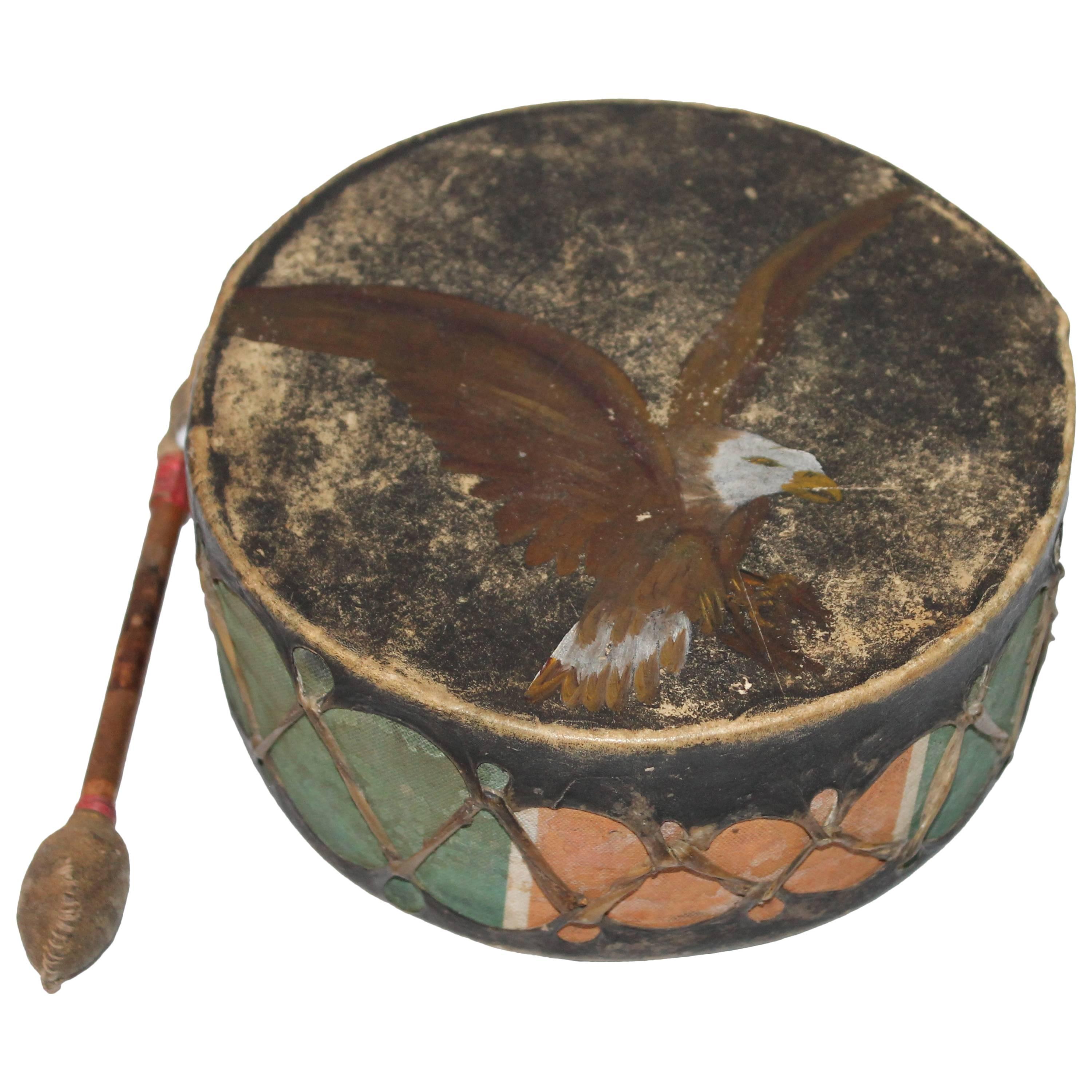 Tambour décoré à la peinture d'origine Pueblo du 19ème siècle