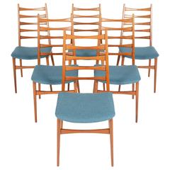 Set of Six Teak Kofoed Style Ladder Back Dining Chairs
