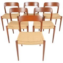 Set of Six Møller Model 75 Dining Chairs in Teak