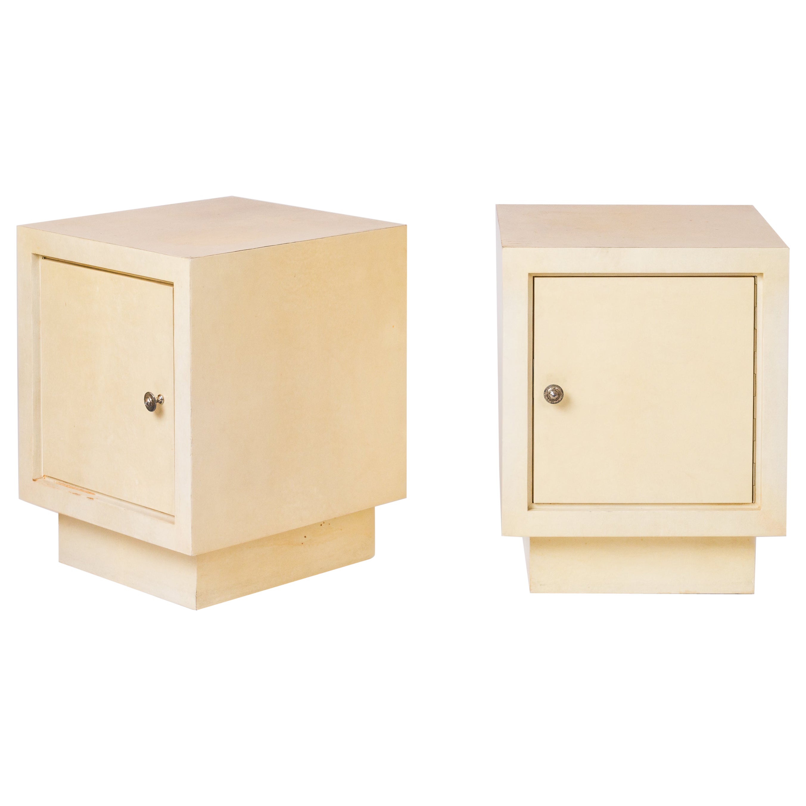 Creme Velum & Fruitwood Night Stands in the manner of JM Frank - France 1950's