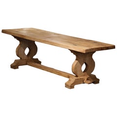 18th Century French Louis XIII Carved Bleached Oak Refectory Trestle Table